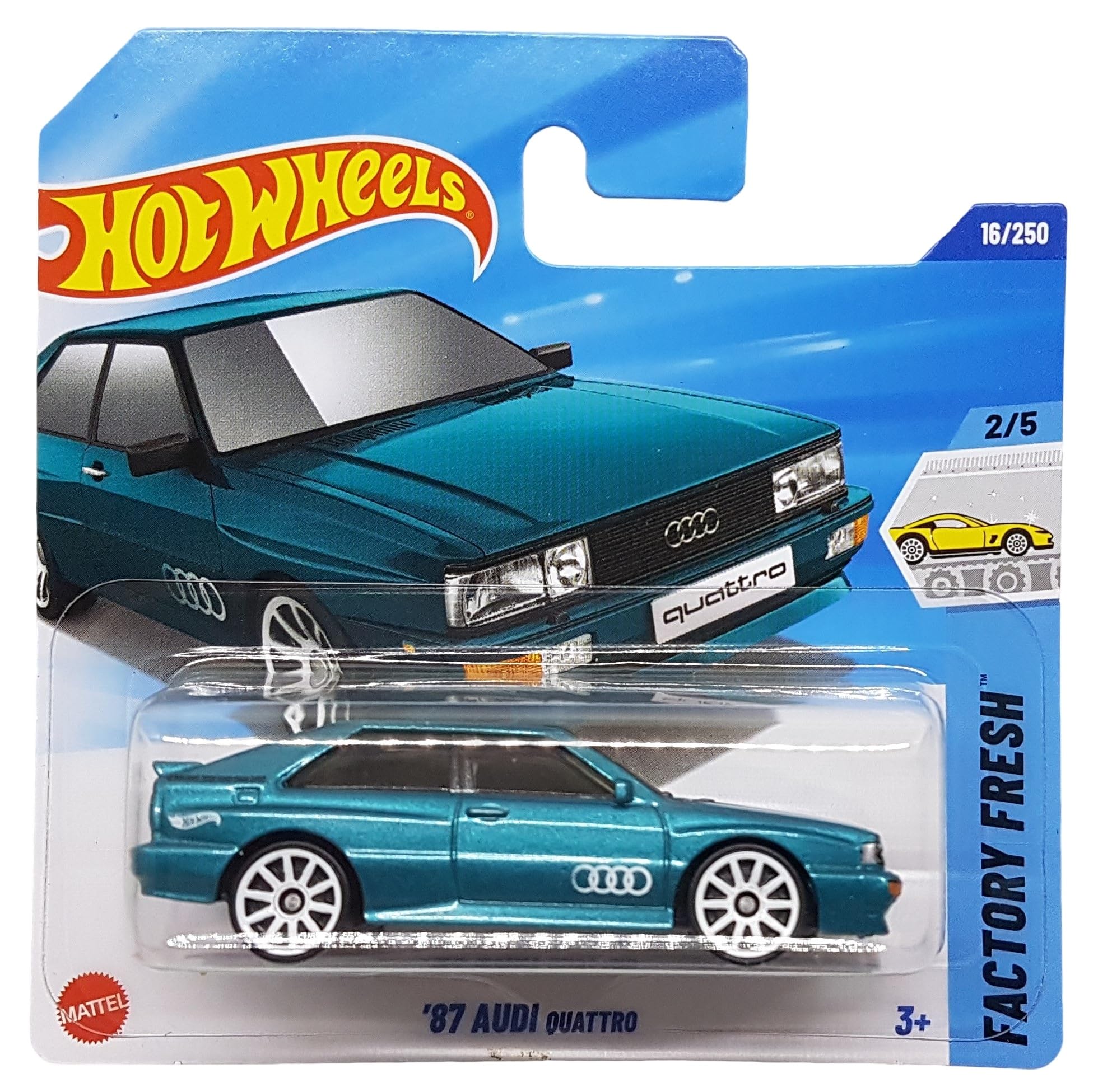 Hot Wheels '87 Audi Quattro Factory Fresh 2/5 (16/250) HYW72 Blue 2025 + Protector Short Card Frikimonkey
