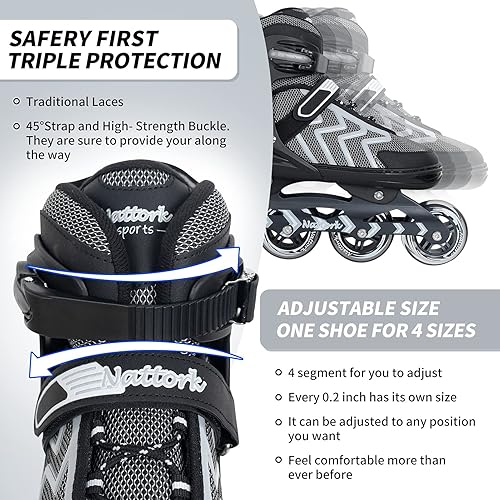 Miniatura 3 de Nattork Patines en línea ajustables para adultos y adolescentes, patines para exteriores e interiores para niños, principiantes