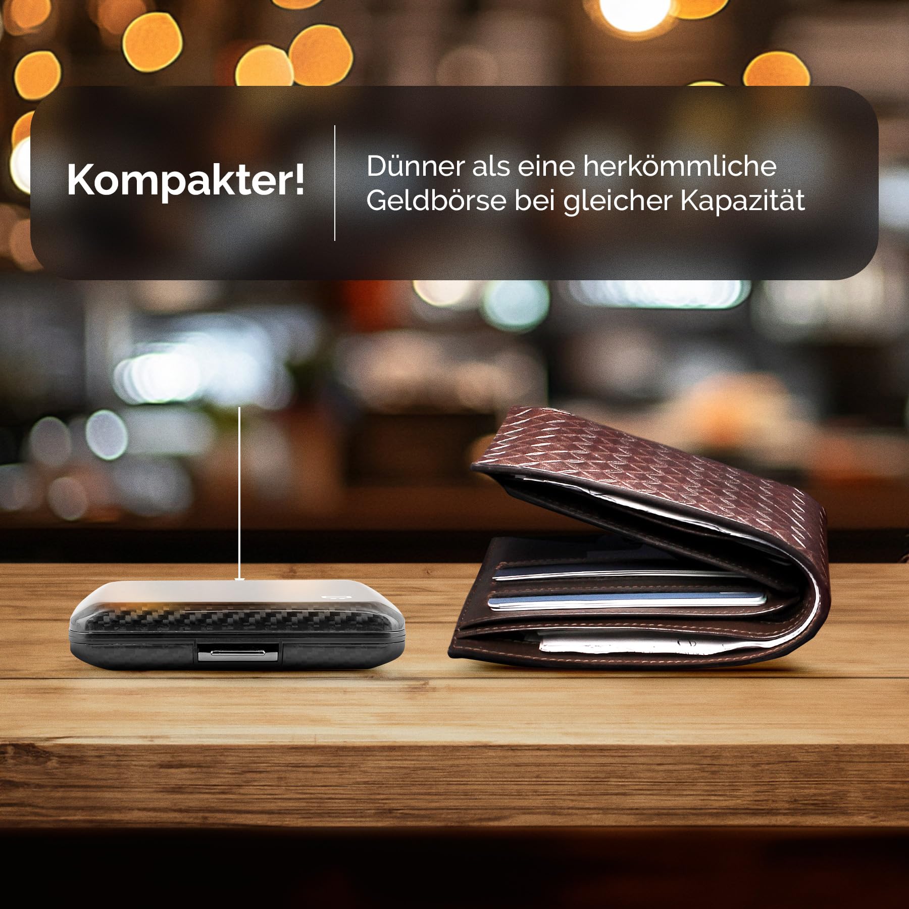 OGON Geldbörse aus Aluminium Smart Case V2 – Metallverschluss – Kartenhalter mit RFID-Schutz – Kapazität bis zu 10 Karten und Geldscheine, Echte Kohlefaser, one Size, Minimalistisch