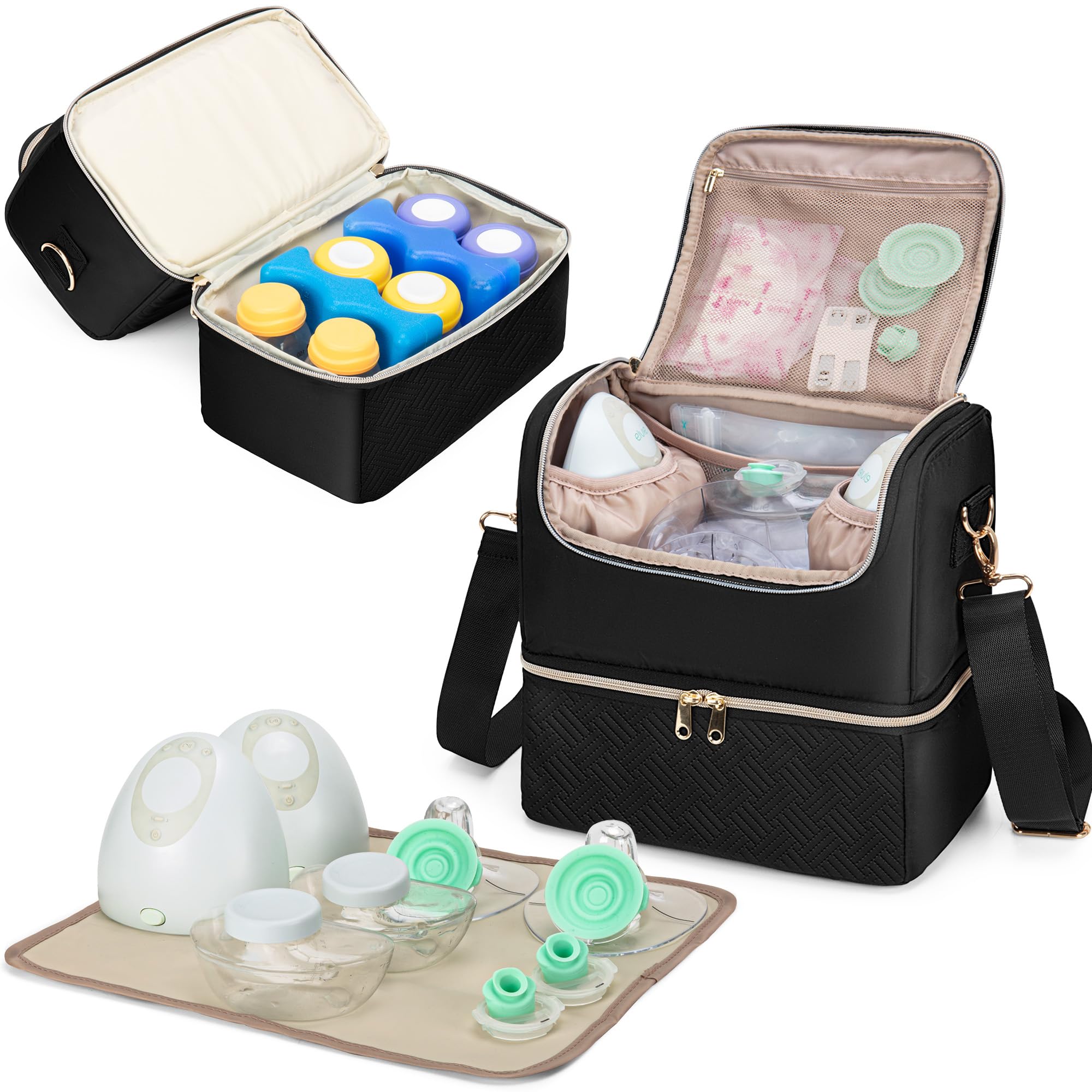 Fasrom Borsa per Tiralatte con Refrigeratore Compatibile con Elvie e Medela Pump, Borsa Porta Latte Materno Indossabile con Tracolla e Tappetino Impermeabile per Mamme Lavoratrici, Nero (Solo Borsa)