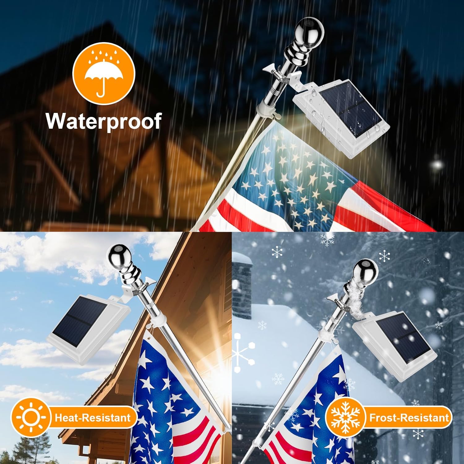 フラッグポールライト ソーラーパワー 暖かい 3000K、ソーラーフラッグポールライト 屋外 防水 LED 作業 12時間以上 フラ