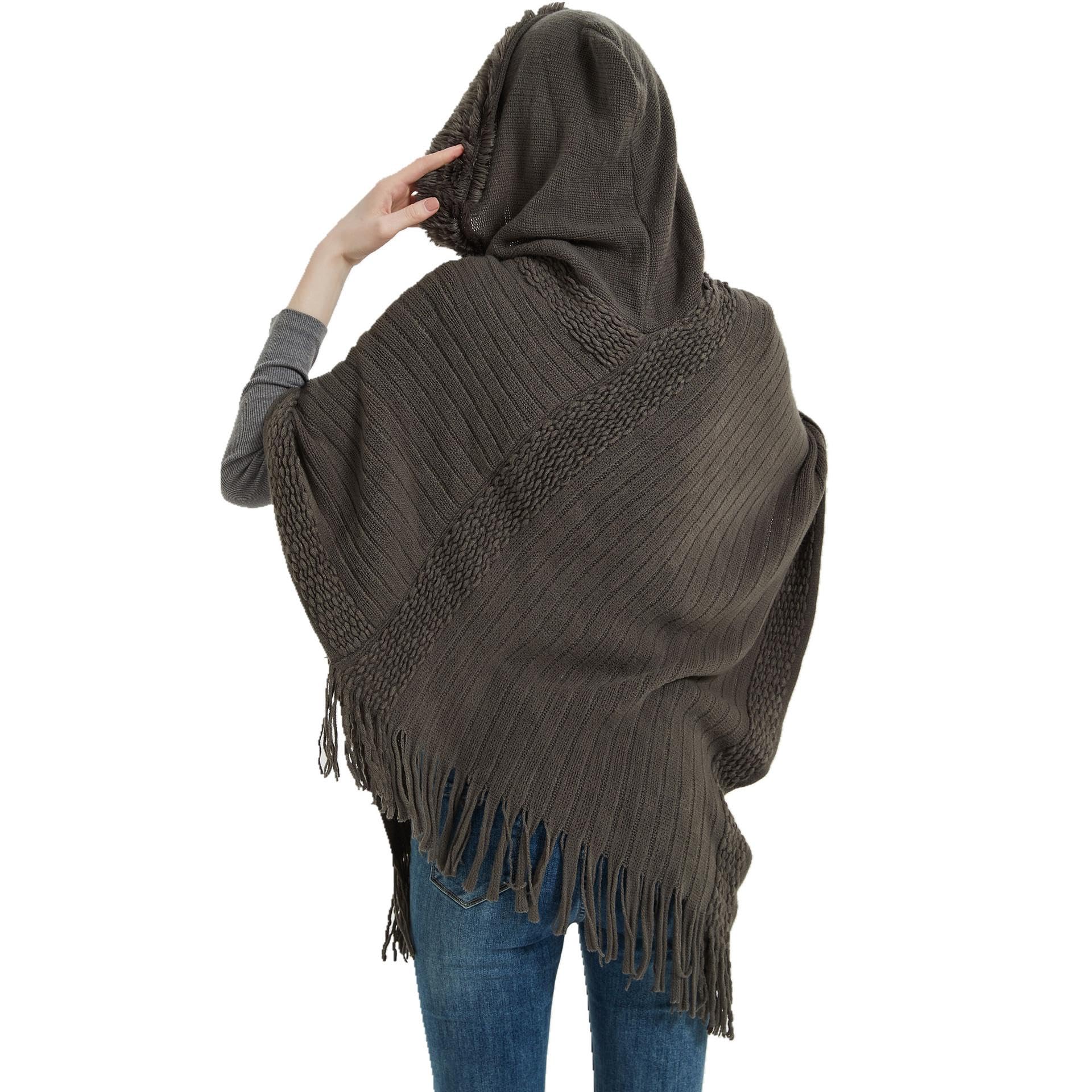 Sciarpa Donna Scialle Uomo Scialle Mantella con Cappuccio con Nappa A Righe Tinta Unita Primavera, Autunno E Inverno da Donna