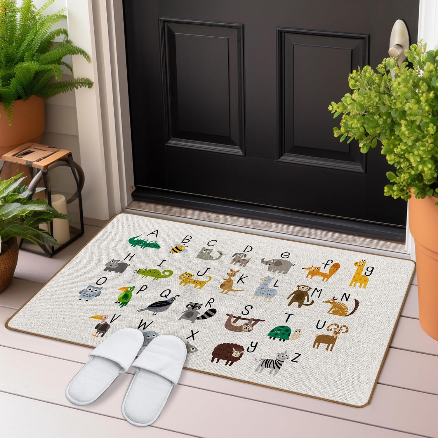 Animal Alphabet Classroom Door Mat, Classroom Welcome Mat, ABC Alphabet Educational Front Door Mats Indoor Outside Entrance, Toddler Kids Room Nursery Decor Doormats 17x29 Inch