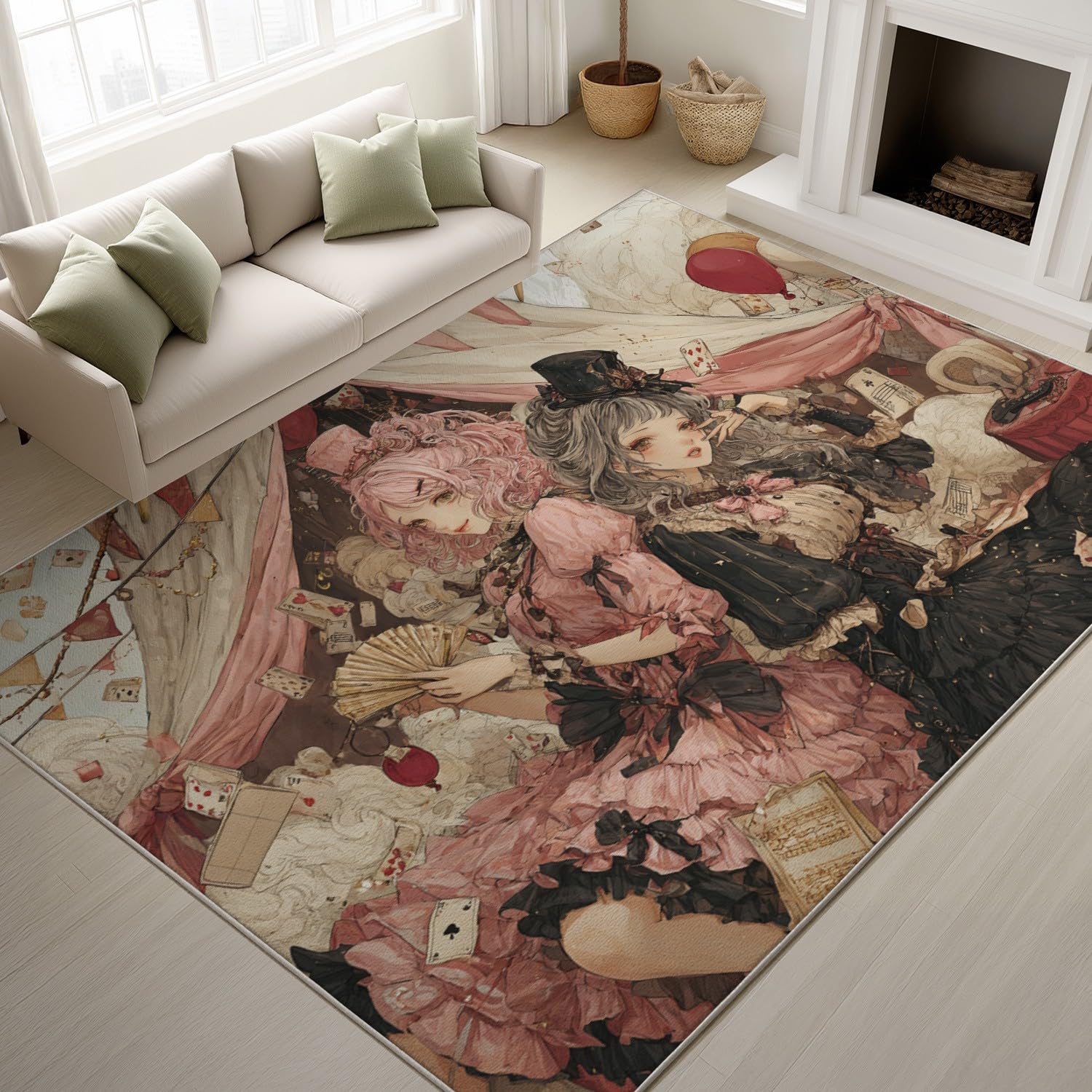 Generico Tappeto Anime Ragazza Carte Da Gioco Circo per soggiorno 50 x 80 cm Tappeto a pelo corto per sala da pranzo, Tappeti lavabili in lavatrice, Antiscivolo per cucina Rosso Rubino