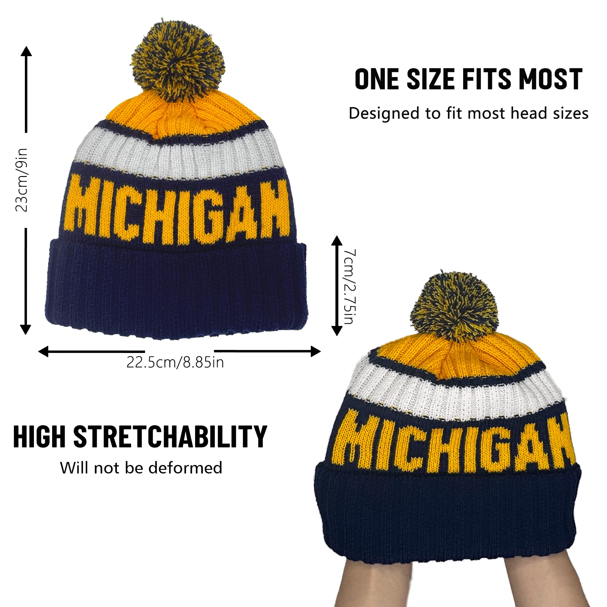 Beanie Knit Hat with Pom Winter Cuffed Cap Sport Fans Gift for Men Women