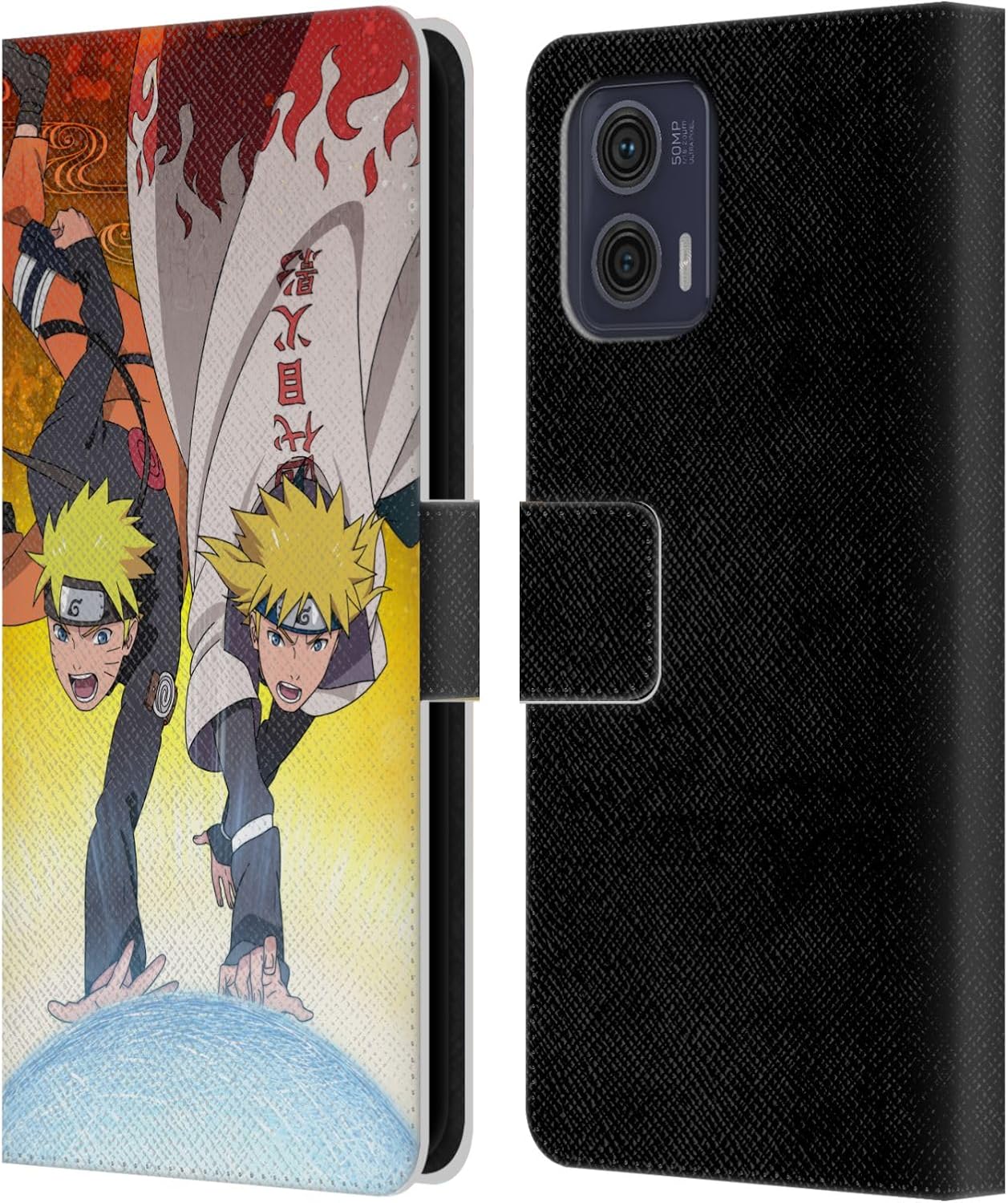 Head Case Designs Officially Licensed Naruto Shippuden Naruto and Minato Key Art Leather Wallet Case Compatible with Motorola Moto G73 5G