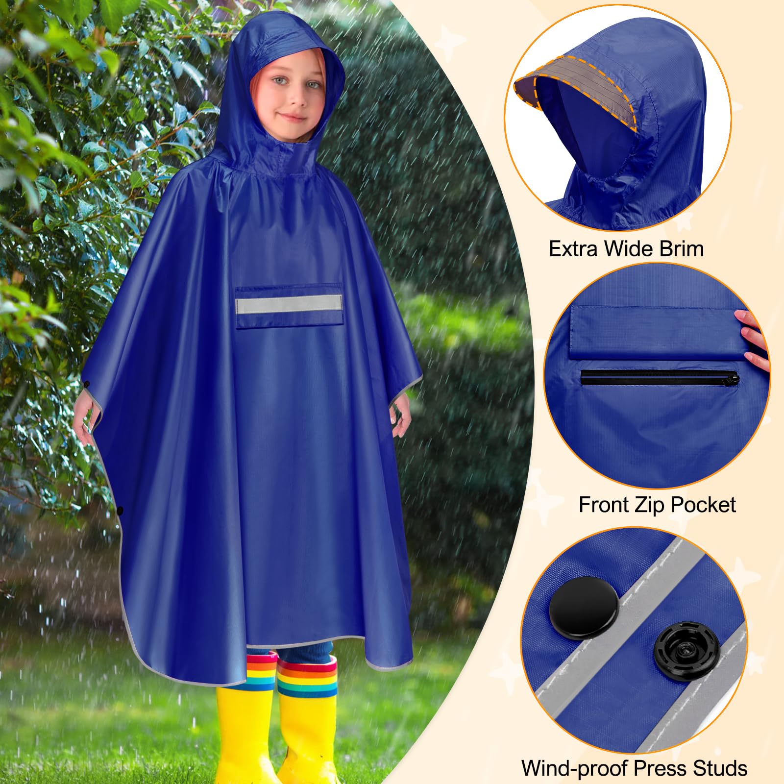 Chubasquero Niño Capa Chuva Criança Ligero Poncho Impermeable Niño Plegable Poncho Lluvia Unisex Chubasquero Niña Poncho Con Rayas Reflectantes Para Infantil 120-140 cm