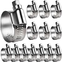 Vista 1 de Abrazadera de manguera resistente, 14 unidades, tamaño #8, 5/8 a 1 pulgada, abrazaderas de manguera de accionamiento de engranaje helicoidal