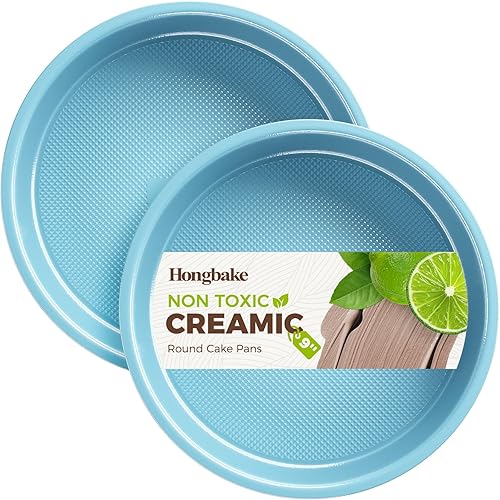 Miniatura 11 de HONGBAKE Juego de 2 moldes redondos de 9 pulgadas con revestimiento de cerámica antiadherente con textura de diamante, juegos de moldes de acero
