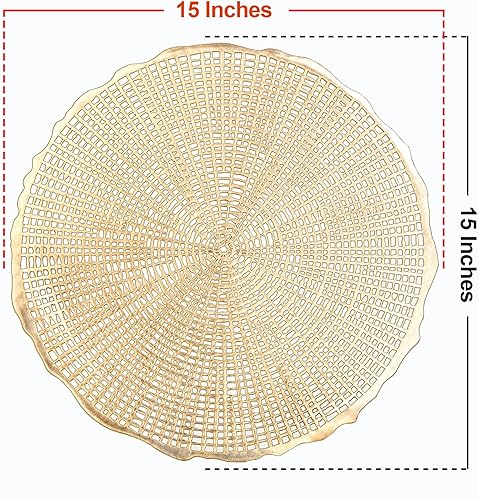 Miniatura 6 de Juego de 6 manteles individuales redondos de 15 pulgadas, manteles individuales dorados lavables de vinilo metálico para mesa de cumpleaños, bodas,