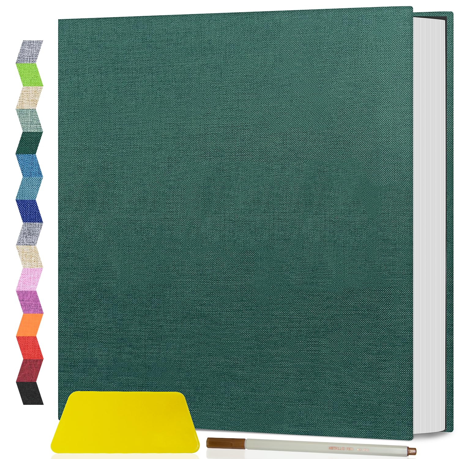popotop Linen Self Adhesive Photo Albums 6x4 5x7 8x10, 60 Pages Large Photo Book, Linen Personalised Scrapbook Album for Wedding Baby Travel Polaroid, with Scraper and Metallic Pen — image 1