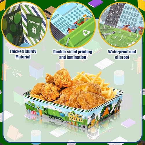 Miniatura 4 de Mifoci 36 unidades de camión de basura, suministros para fiestas de cumpleaños, bandejas de papel de 5 libras, bandeja de papel desechable para baby