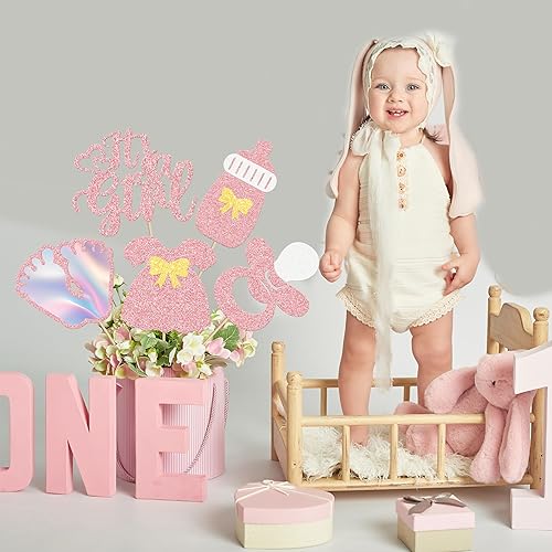 Miniatura 8 de 16 piezas de centros de mesa de fiesta It's A Girl para niñas, decoración de fiesta de baby shower, con purpurina de oro rosa Oh Baby Reveal para