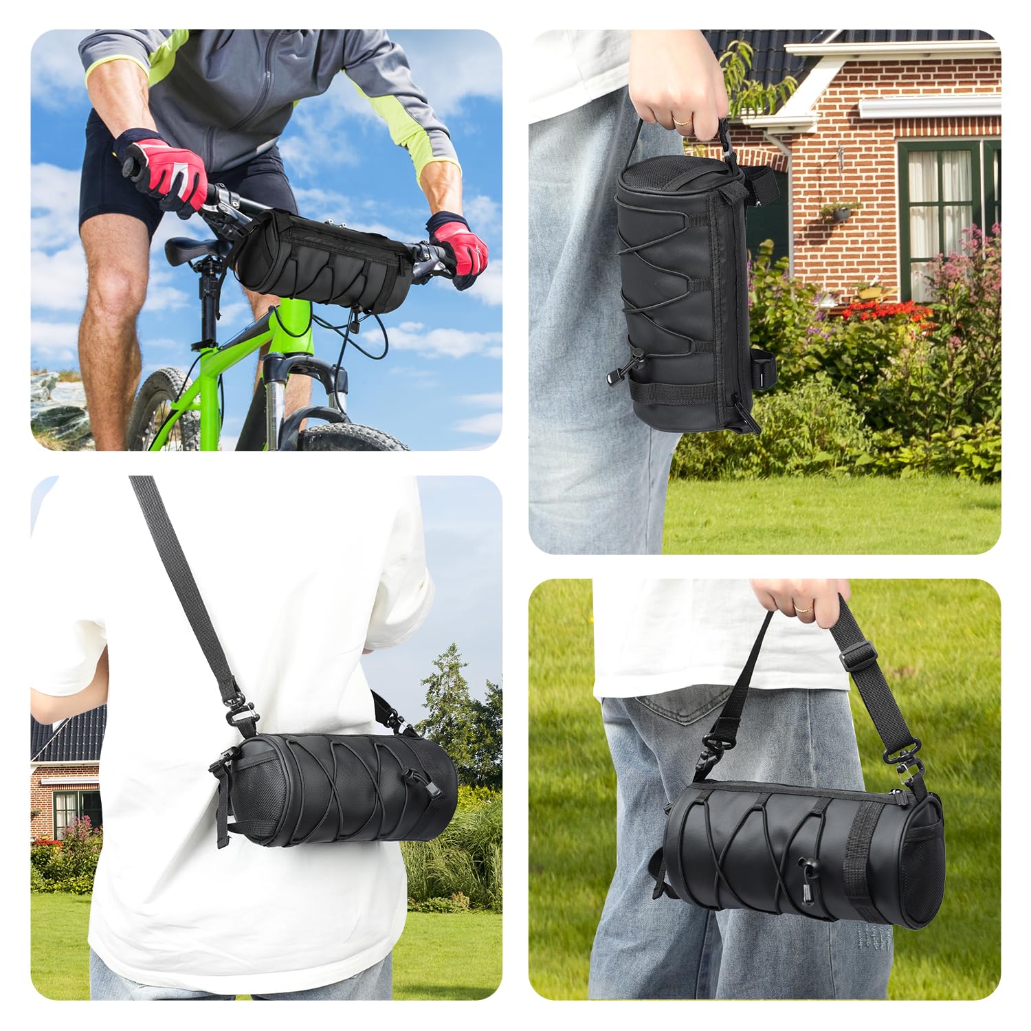 Borsa Da Manubrio Bici Impermeabile 2L: Per MTB, E-Bike E Bici Da Corsa, Con Tracolla - Accessorio Universale Nero