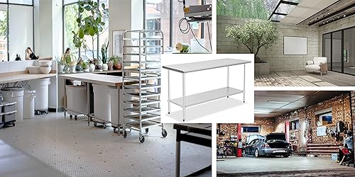 Miniatura 8 de STEELBUS Mesa de acero inoxidable de 24 x 48 pulgadas, mesa de trabajo y preparación de cocina comercial resistente NSF con estante inferior
