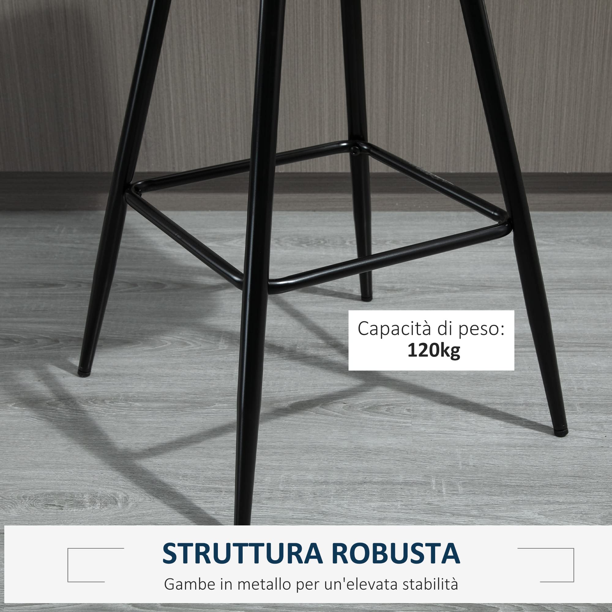 HOMCOM Set 2 Sgabelli Alti in Stile Nordico con Schienale e Poggiapiedi, Sgabelli con Schienale in Tessuto Effetto Velluto e Metallo, 45x47x88 cm, Blu