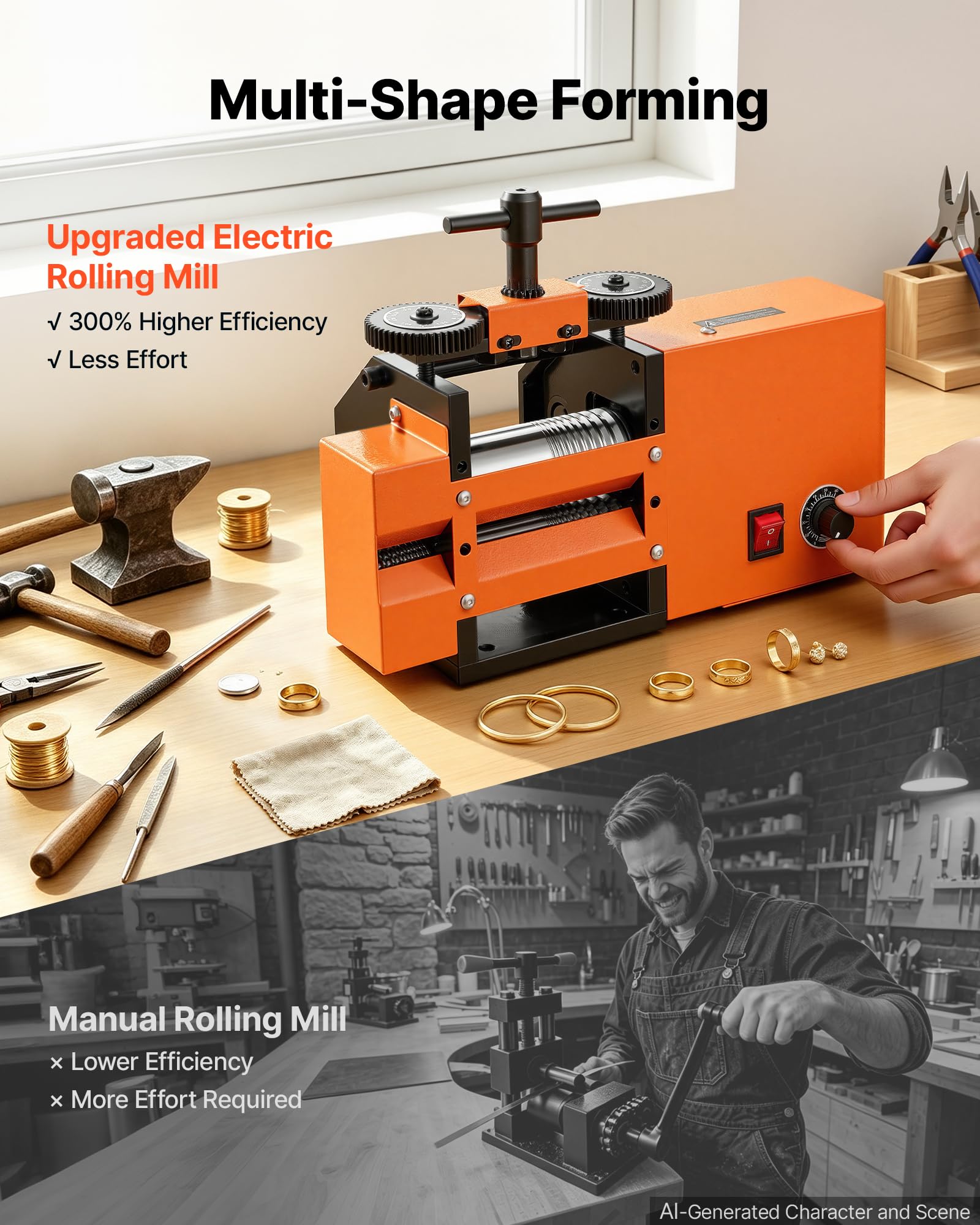 VEVOR Laminatoio a Rulli Elettrico 3 in 1 Piatto Quadrato e Semicircolare