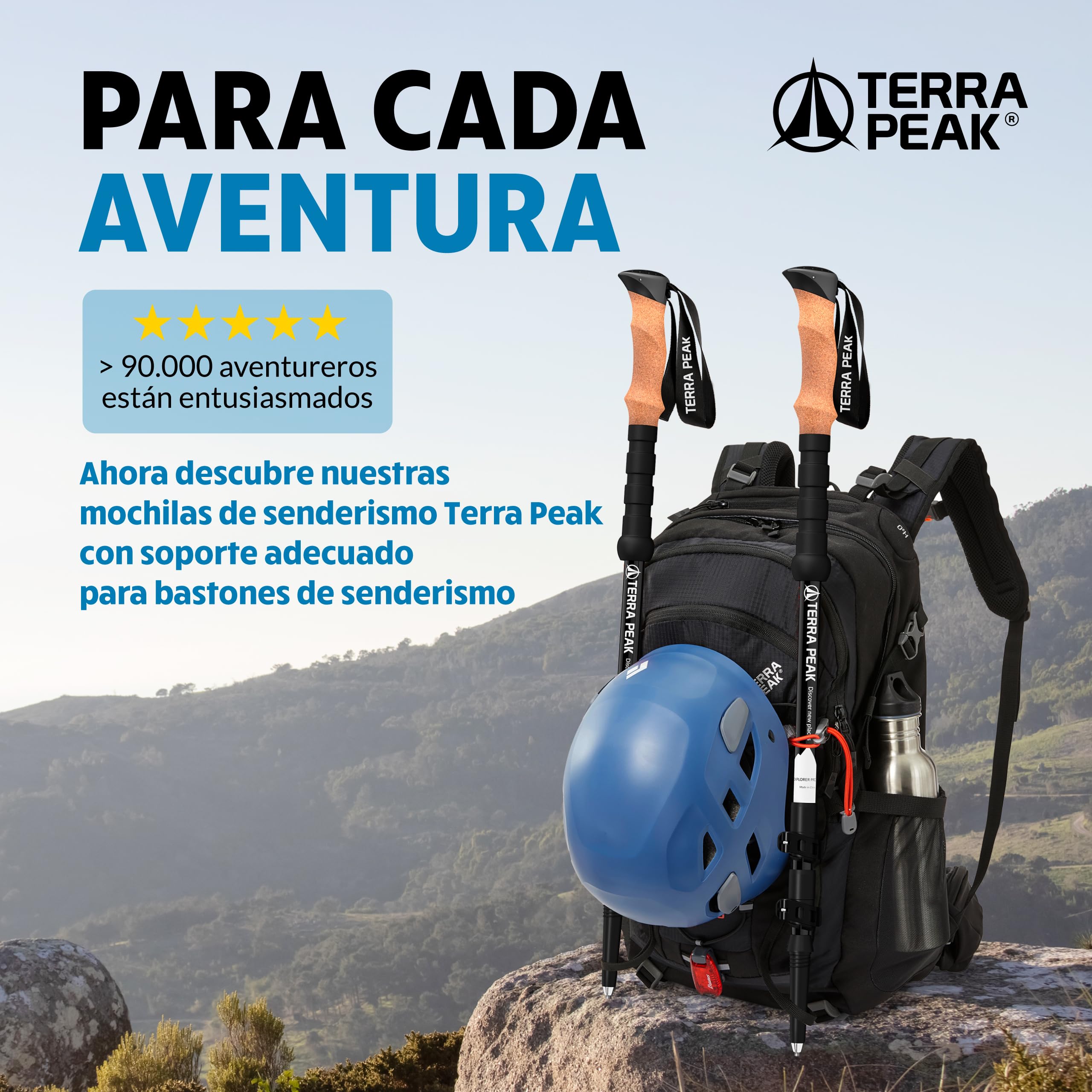 Terra Peak Bastones de senderismo telescópicos de carbono o aluminio, incluye toalla de microfibra, bastones de trekking, bastones de marcha nórdica para hombre y mujer, juego de topes de goma,