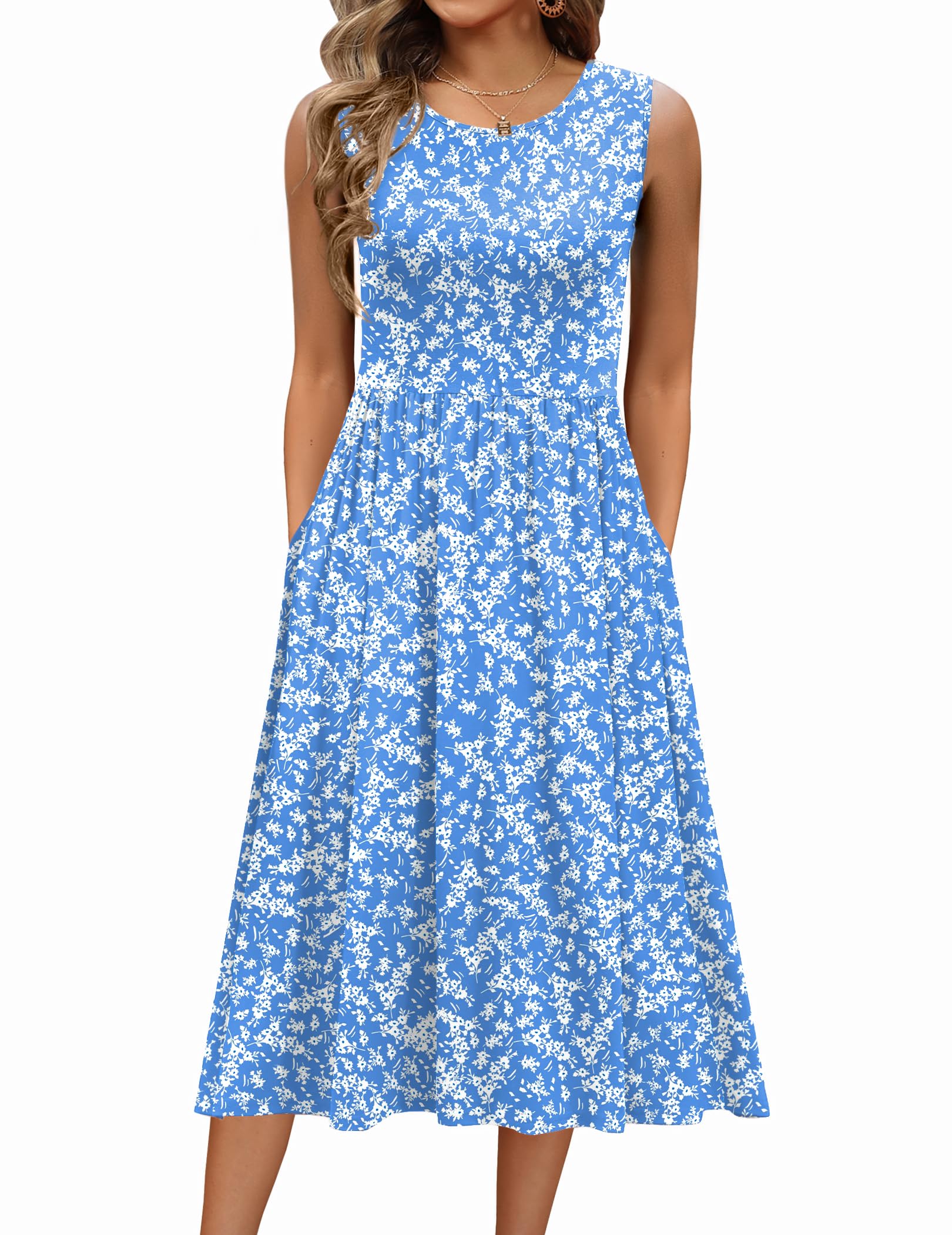 Zeagoo Women's Summer Tank Midi Dress with Pockets Floral Sleeveless A-Line Casual Loose T-Shirt Dresses Beach Sundress 2026