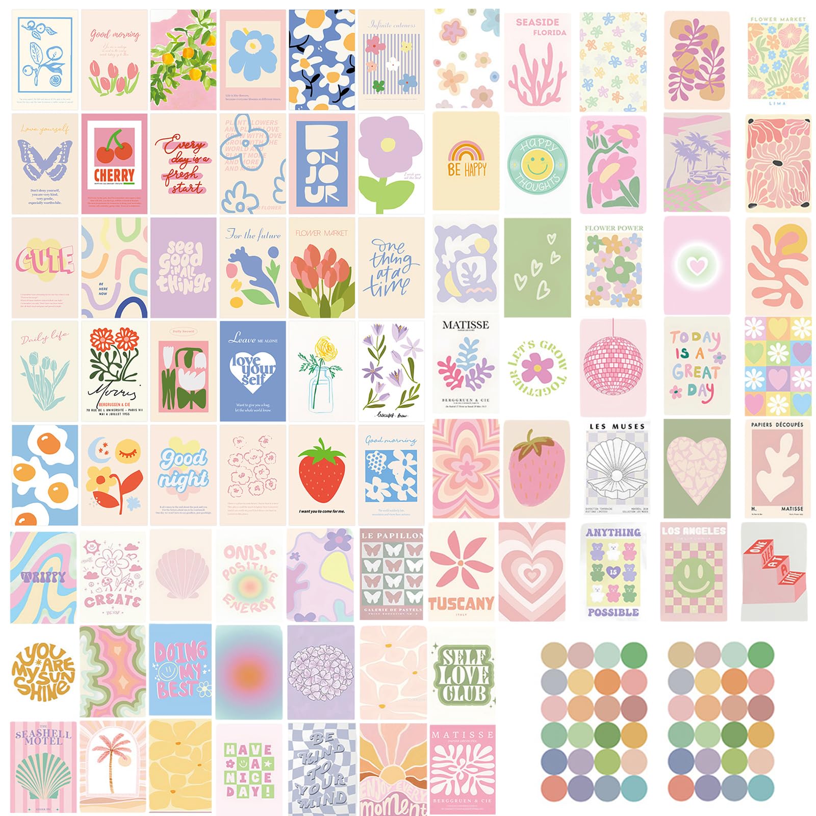 TYFYH 80Pcs Preppy Aesthetic Pink Posters & Collage Kit, Danish Pastel Wall Art Prints for Bedroom, Aesthetic Posters for Teen Girls Room Decor, Dorm Decoration (10x15cm)