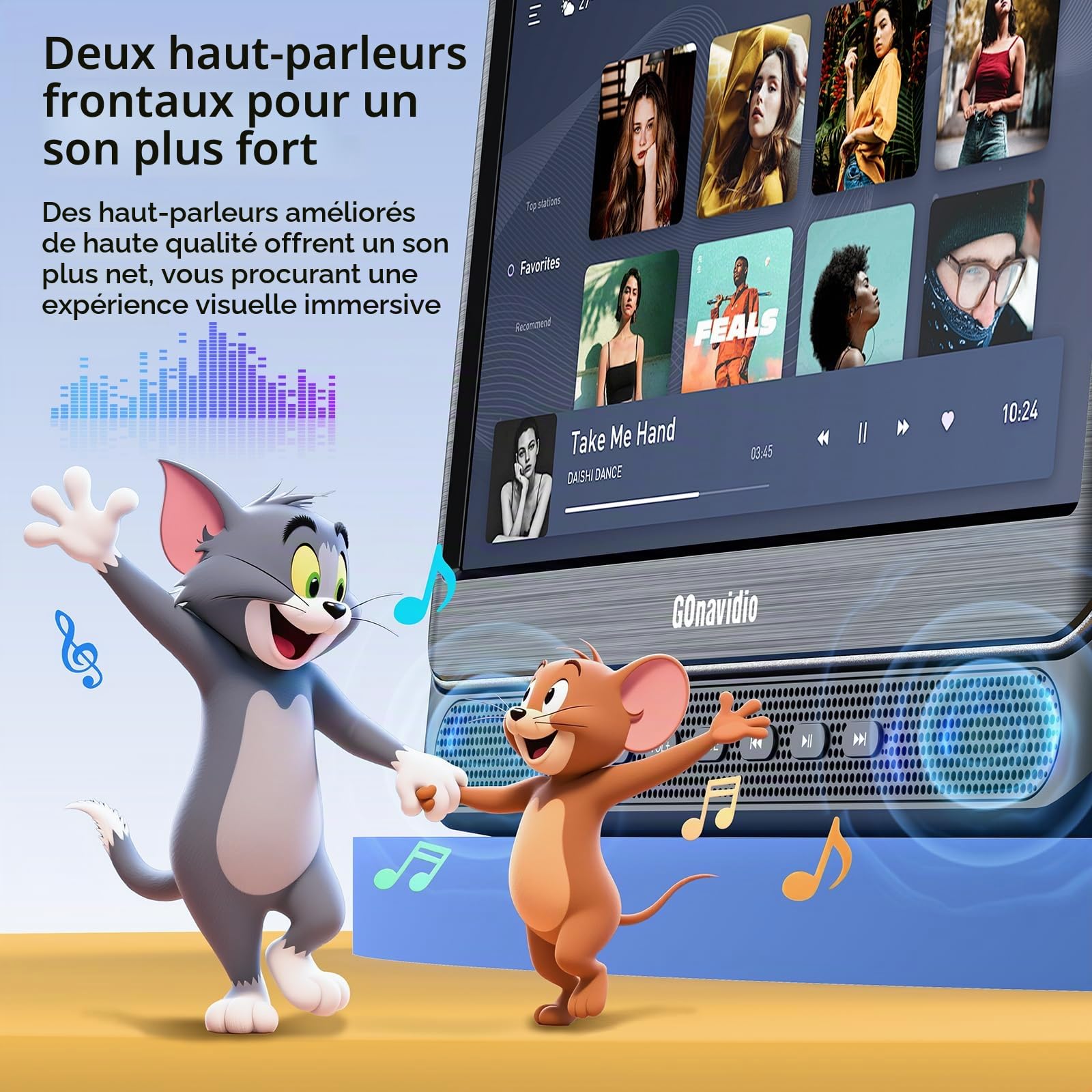 GOnavidio Double lecteur DVD de voiture avec entrée HDMI, écran TV de voiture avec écouteurs, supports de montage, support de synchronisation TV/téléphone, carte USB/TF, MP4/MKV, lecture de films