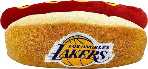 Miniatura 2 de Pets First NBA Los Angeles Lakers HOT Dog - Juguete de peluche para perros y gatos, juguete de peluche para perros y gatos con chirriador interior y