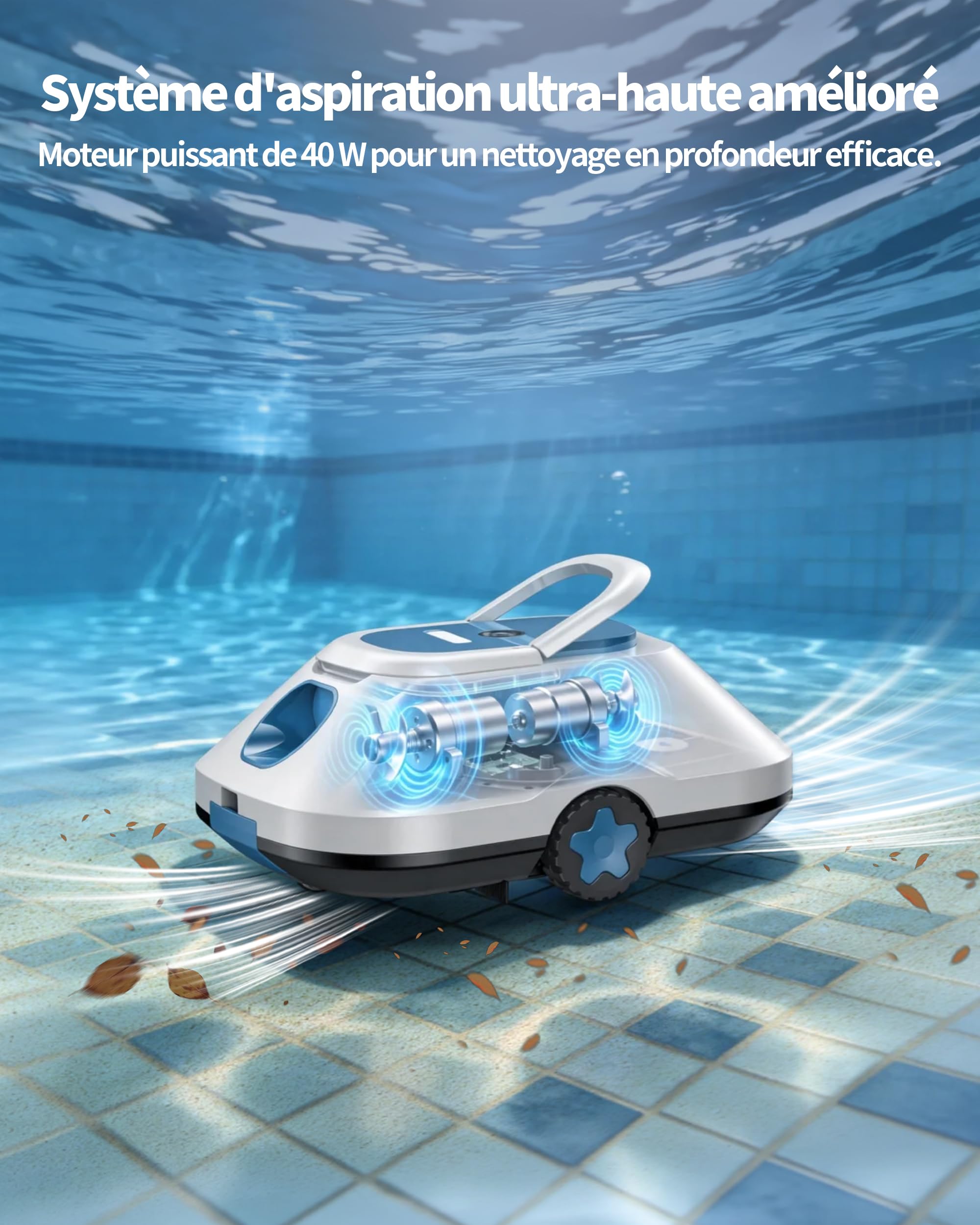 2026 Upgrade Robot Piscine,Aspirateur Robot Piscine sans Fil, Robot De Piscine sans Fil, Stationnement Automatique,Autonomie 210-Min pour piscines Hors-Sol Et enterrées, Jusqu'à 200 m²,Bleu