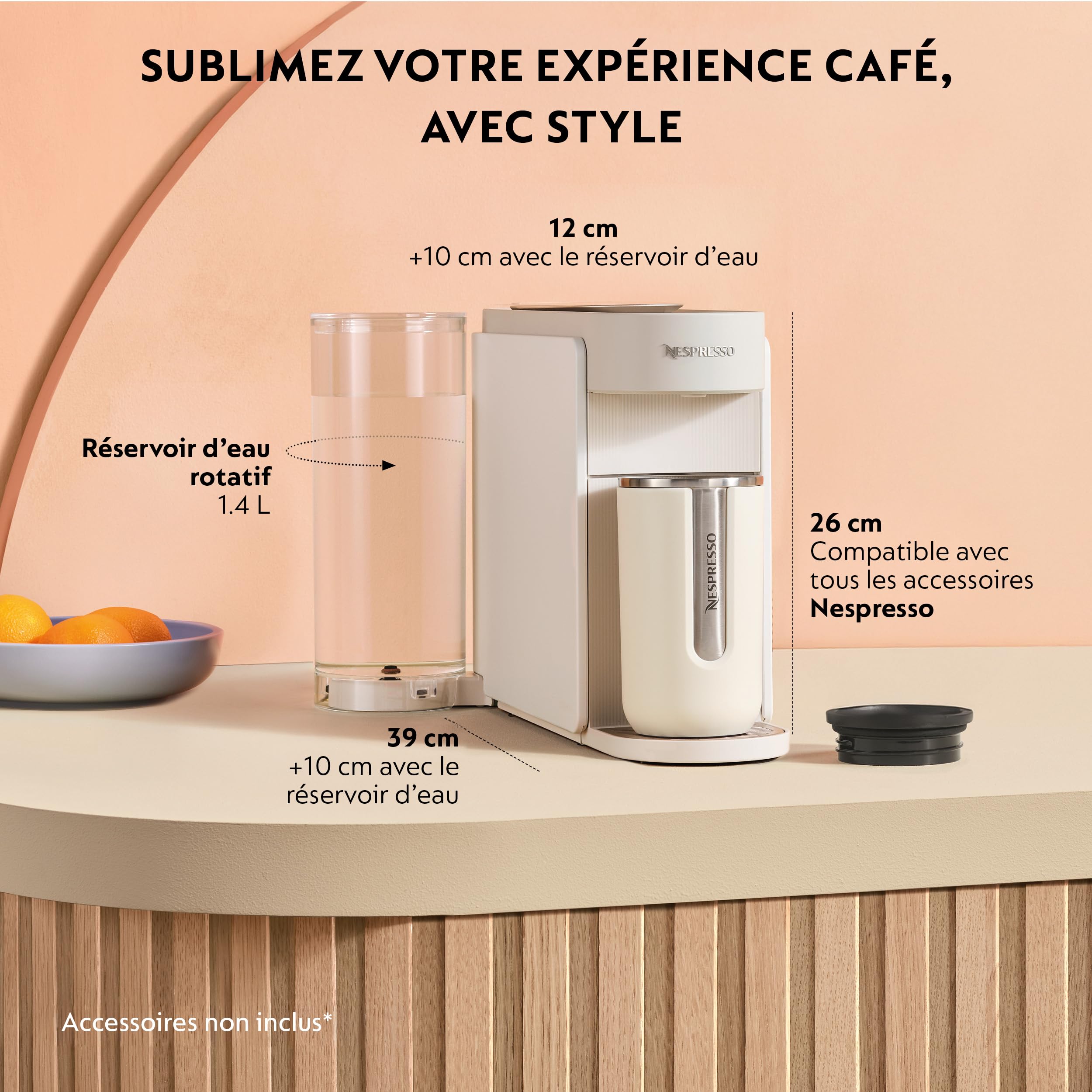 De'Longhi Nespresso Vertuo Up - Machine à café à Capsules avec 7 Formats de Tasse, Technologie Centrifusion, Chauffe Rapidement, Réservoir 1,4L, Mode Créations, Design Compact, Blanc (ENV200.W)