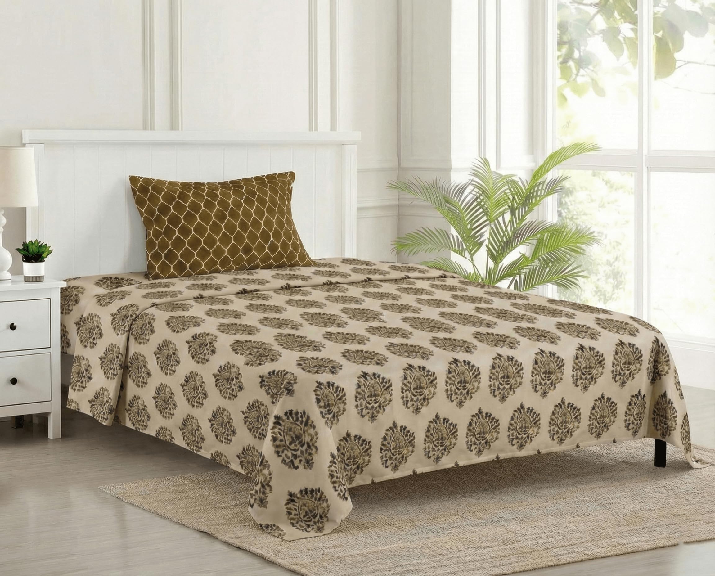 Trance Home Forest Green Cotton Queen Bedsheet Set -14