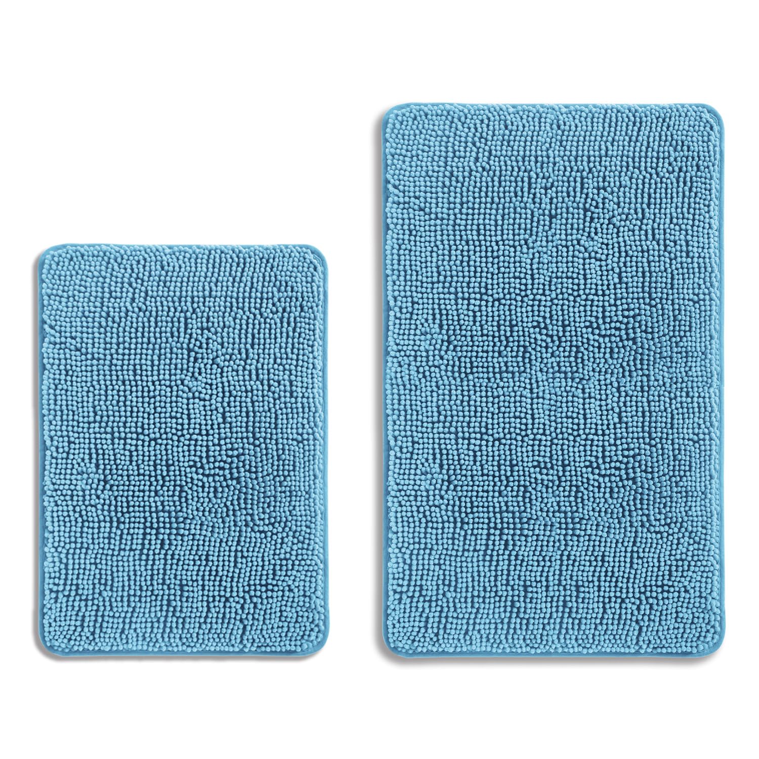 PureSwan Sky Blue Bathroom Rugs Sets 2 Piece – Absorbent and Washable Bath Mat, Non-Slip, Thick Soft Chenille Bath Rugs for Bathroom Floor, Shower, Sink - 17" x 24"+20" x 32"