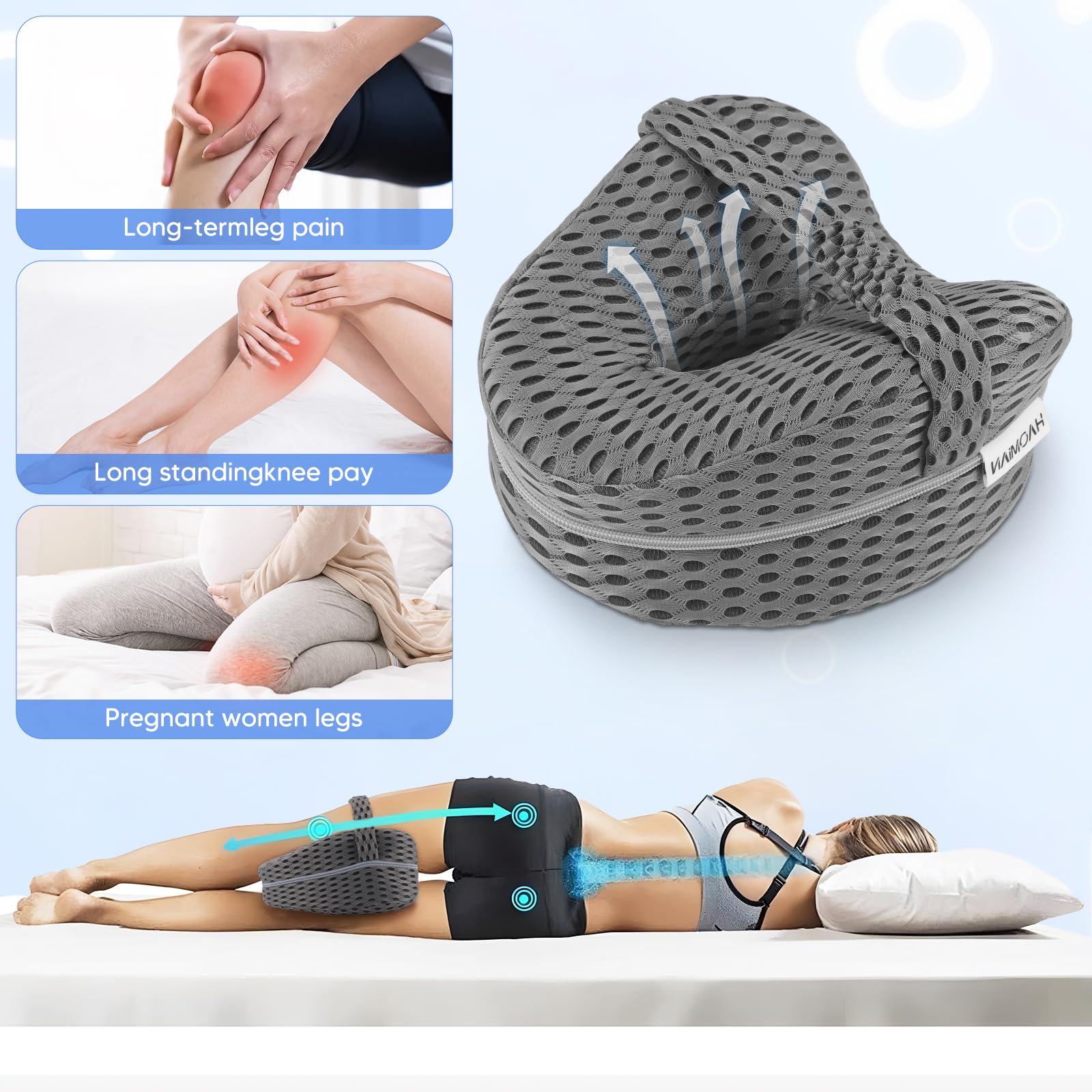 Almohada para Dormir de Lado, Almohada Piernas Dormir, Cojin Piernas Dormir, Almohada de Espuma Viscoelástica, Alivio del Dolor de Cadera, Espalda y Ciática