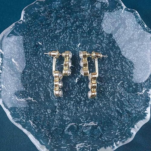 Vintage Crystal Bar Ear Jacket Earrings Rhinestone Jacket Earrings Gold Cz Bar Stud Earrings Sparkly Crystal Drop Earrings Jewelry for Women