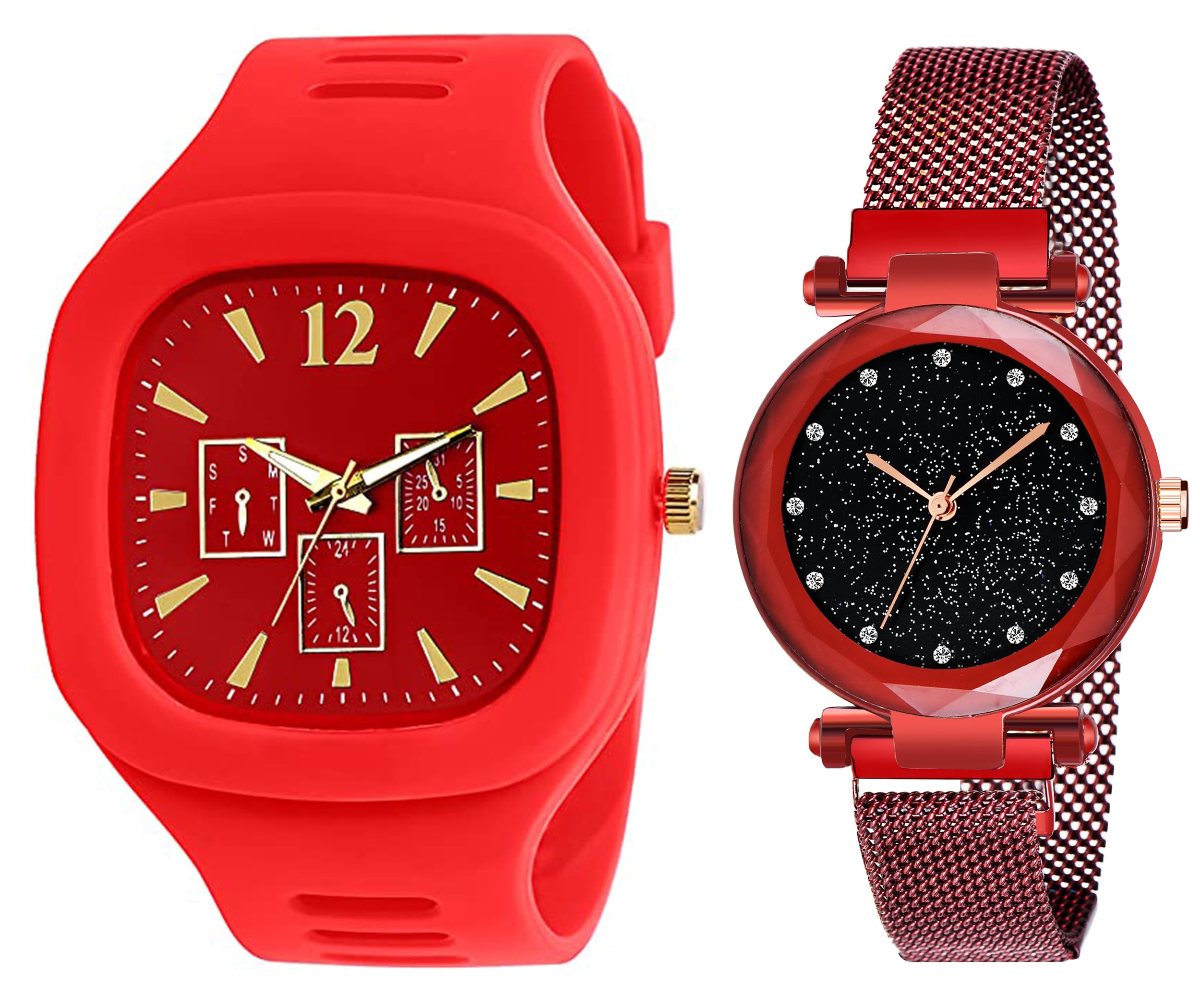 The Shopoholic Red Analog Square and Round Dial Silicon and Magnet Belt Watch Combo for Mens Womens Watches for Boys Watch for Girls (B0CK5N3NHL) Amazon Price History, Amazon Price Tracker