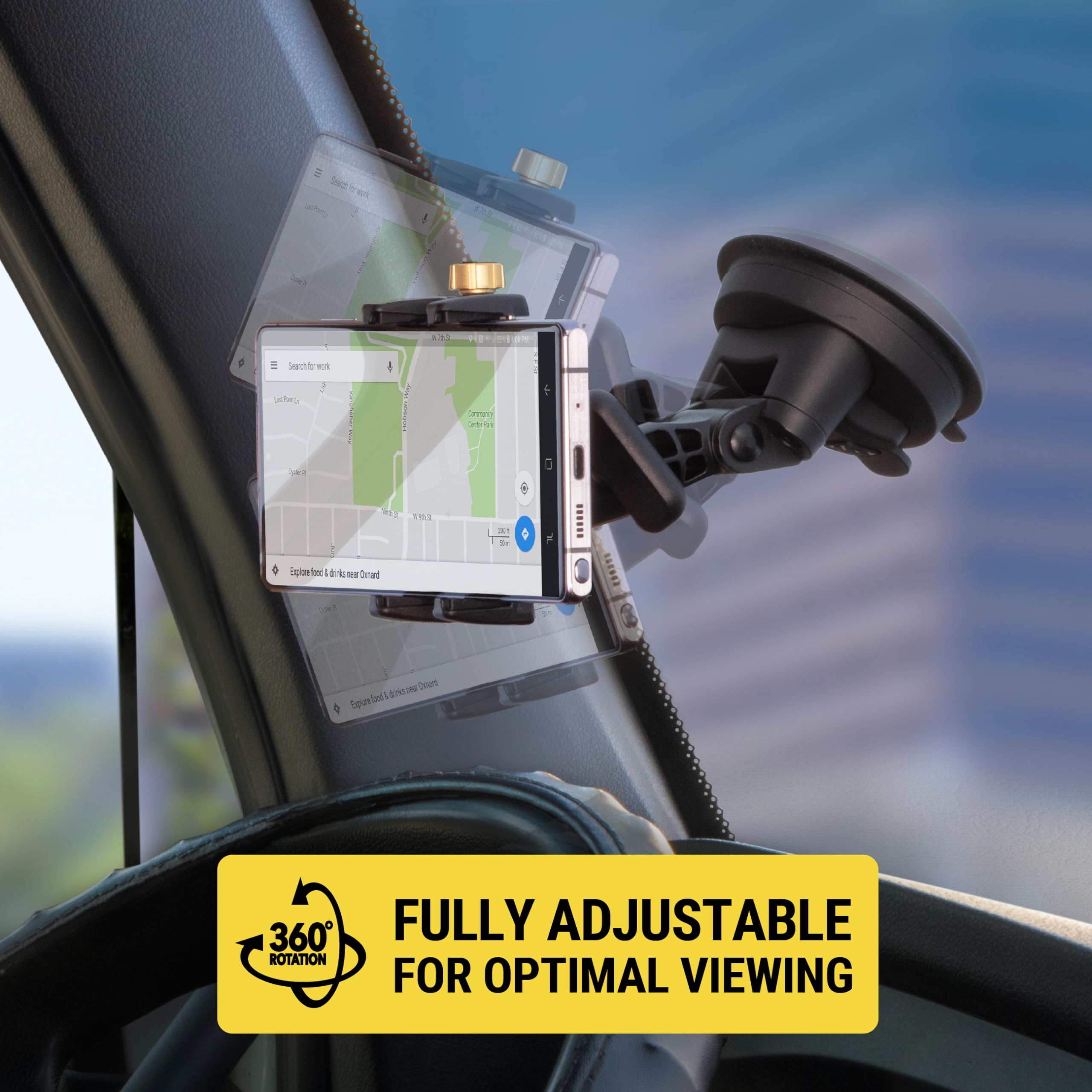 SCOSCHE BMG1WDHD HDGrip™ Soporte de teléfono con ventosa extrafuerte, soporte ajustable para teléfono celular con estabilizador antivibración para iPhone, smartphone Android, coche, camión