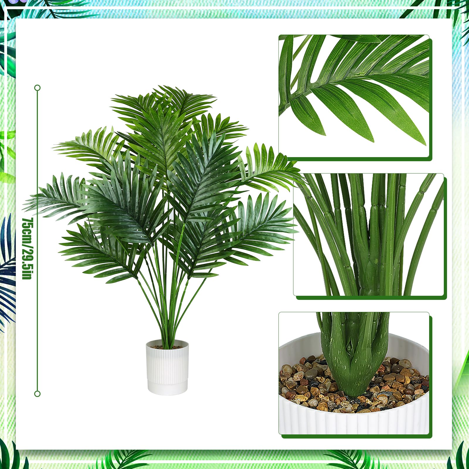 YIYA 85cm Piante verdi per Interni Artificiale Palma in Vaso Pianta Finta Realistica per Soggiorno, Ufficio, Giardino, Balcone, Decorazione