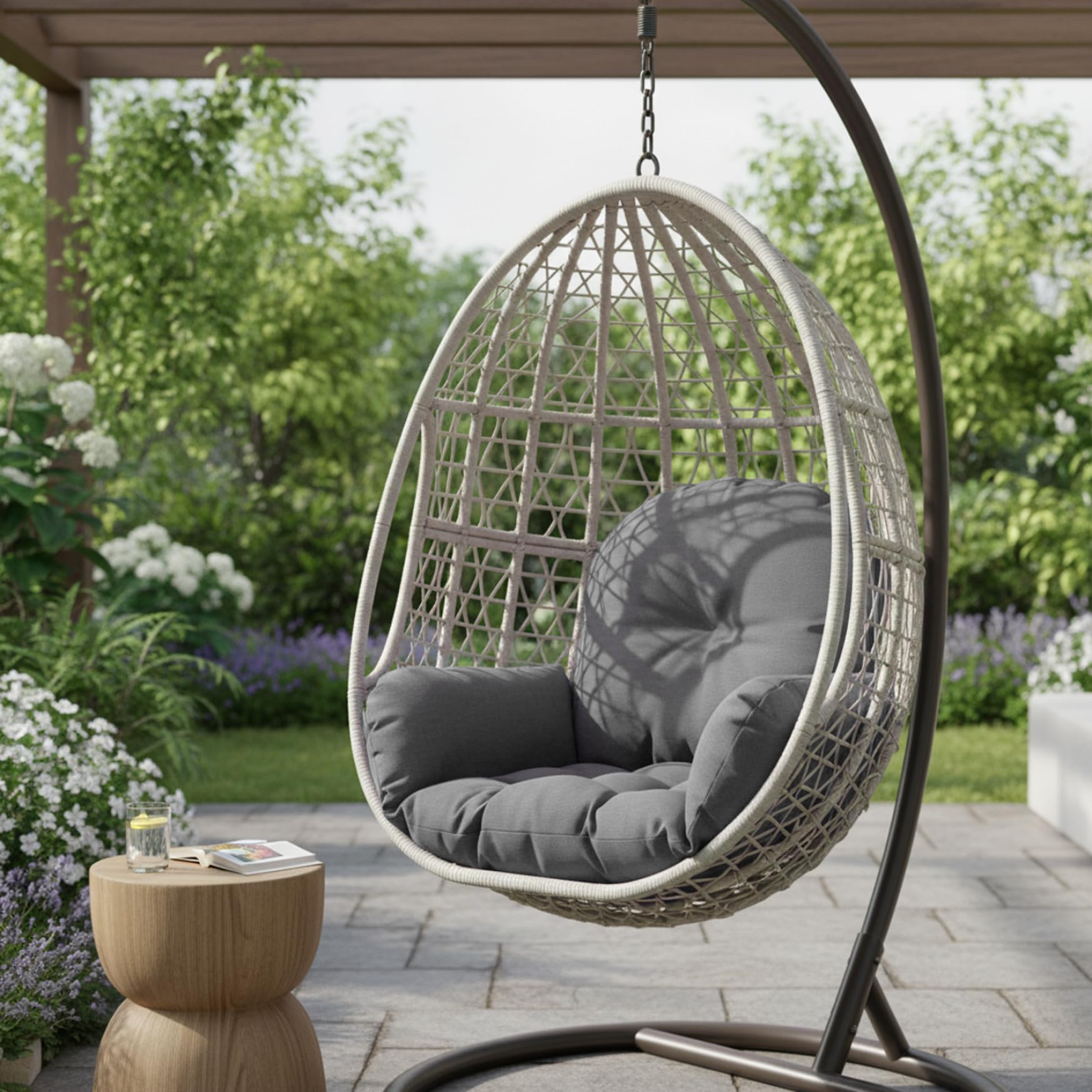 Cuscino per poltrona sospesa di ricambio, imbottito, di grandi dimensioni, per cestino da giardino, per altalena, per uova, grigio scuro