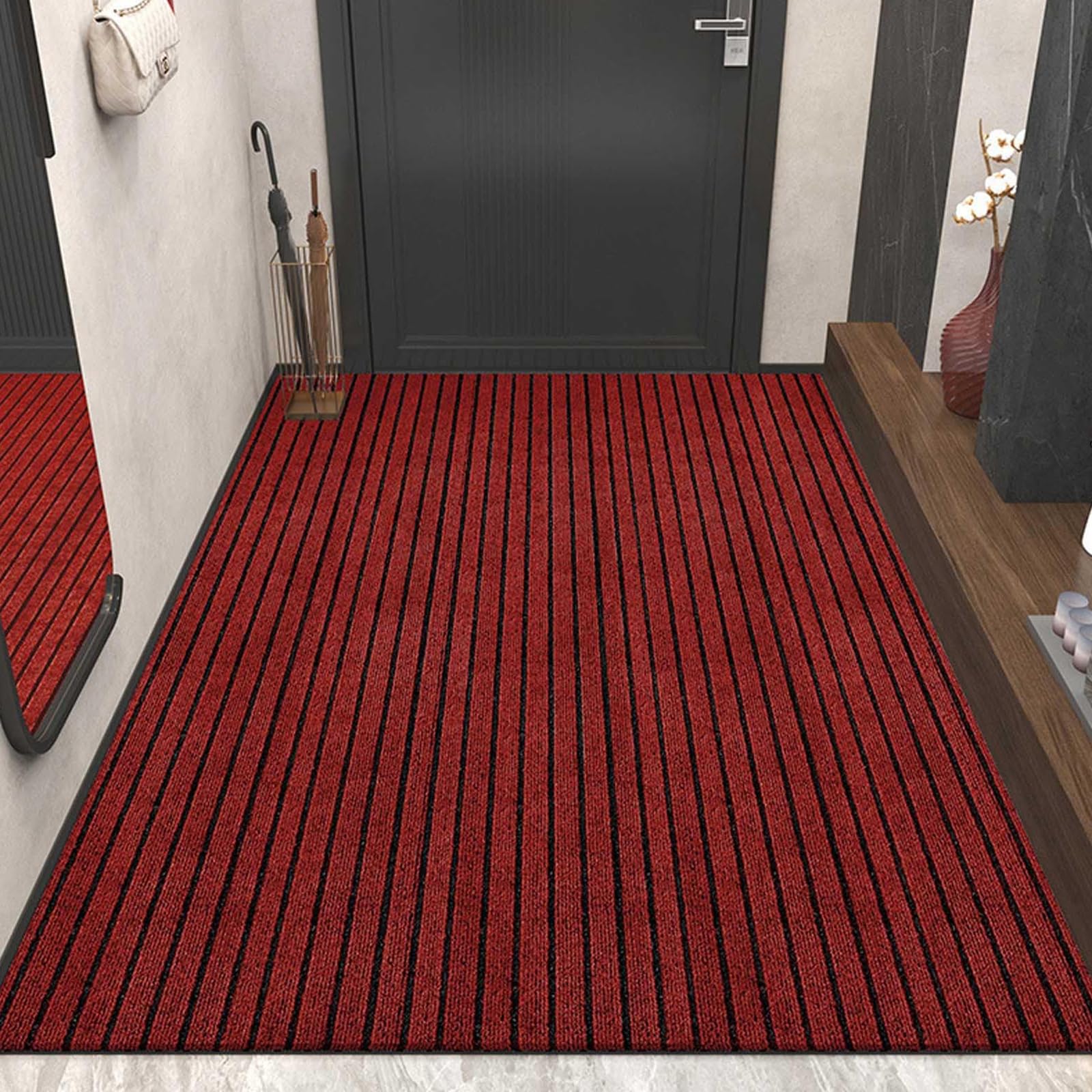 Tappetino Antiscivolo Zerbino Tagliabile per Scale Tappeto Ingresso Esterno Tappeto Asciugapassi Ingresso Interno Facile da Pulire Red,90x240cm