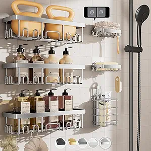 Veken Shower Caddy 6-Pack, Family Choice Award Winner, Large Wall Mounted Shower Rack, Bathroom Shelves Over Toilet, Organizer Storage Accessories with Soap Dish&Toothbrush Holder