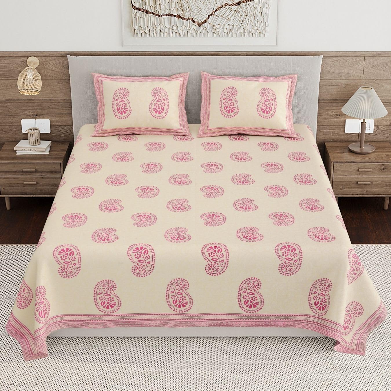 Living Roots Pure Cotton Bedsheets - Grey Paisley -12