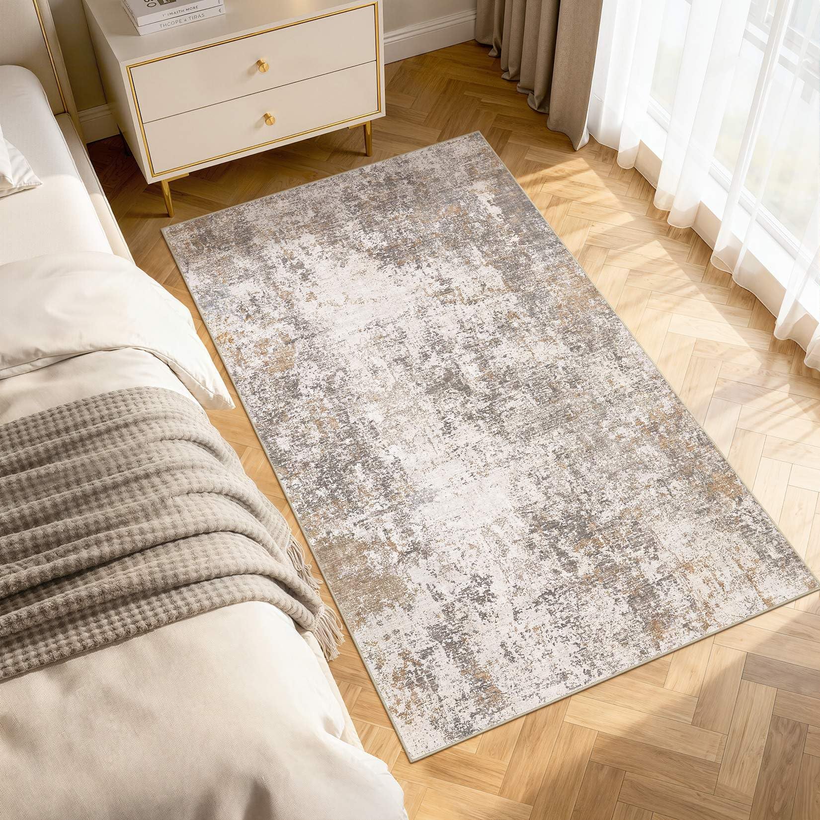 Photo 1 of Area Rugs for Living Room: 2x3 Abstract Washable Rug Modern Neutral Large Soft Stain Resistant Non-Slip Backing Machine Table for Bedroom Dining Room Indoor Home Office Carpet - Brown Grey