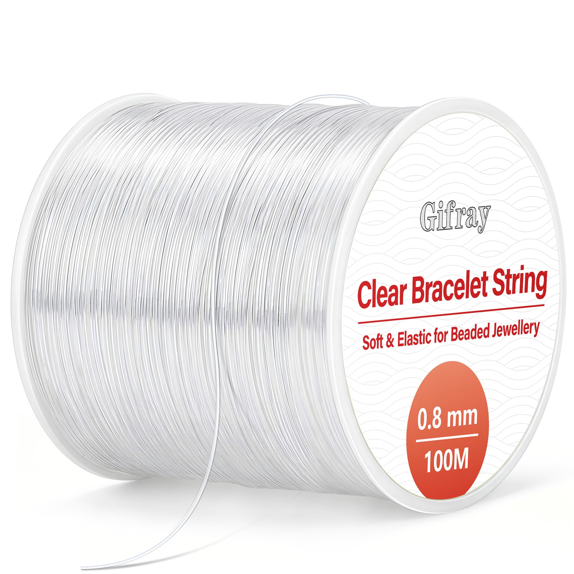 Gifray Clear 0.8Mm Elastic String For Bracelet Making, Crystal Elastic Cord With Beading Needle - Strong & Durable Beading Thread For Diy Jewelry, Necklaces, Friendship Bracelets, Kandi String (100M)