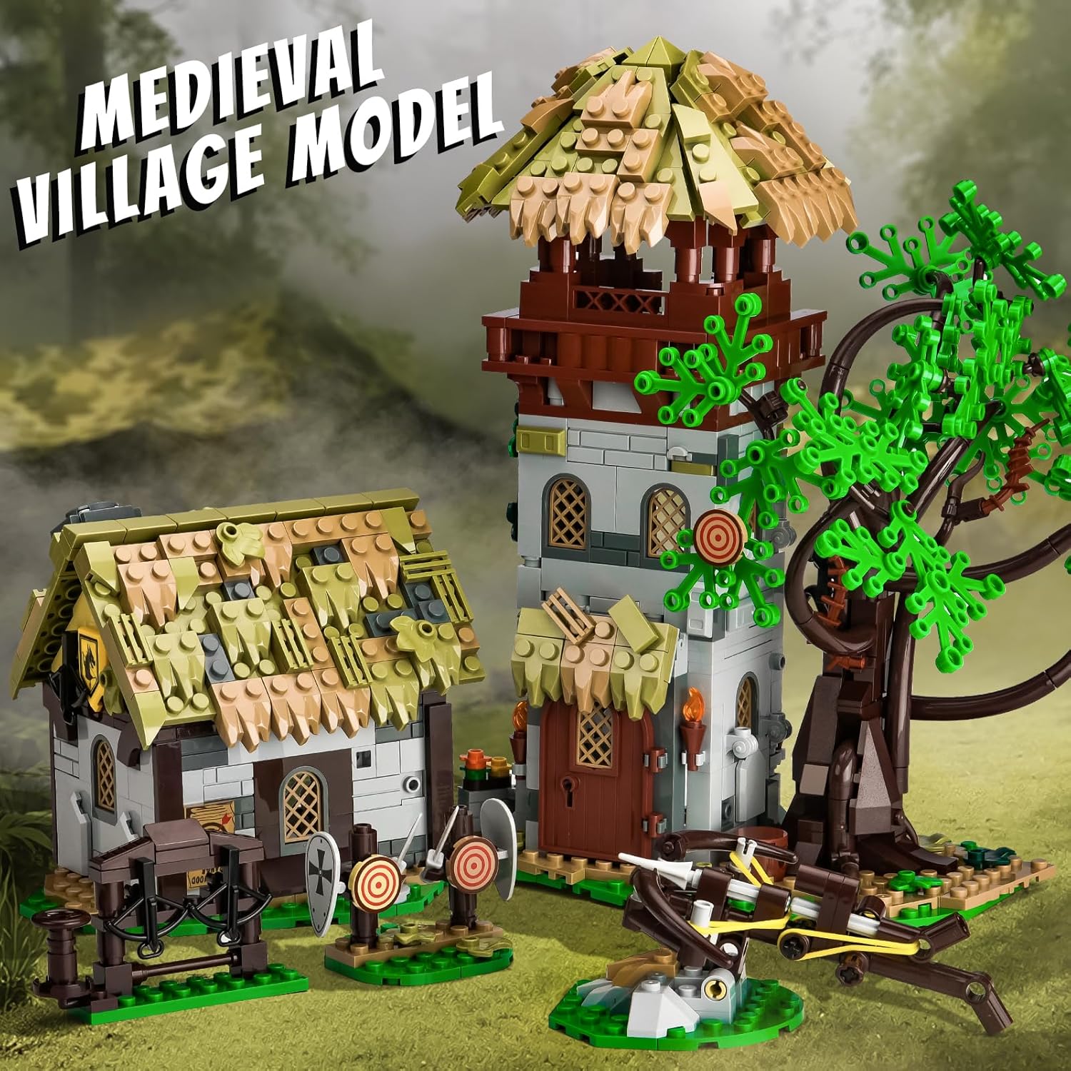 BNG Medieval Town Castle Building Set for Aduts,Knights Training Ground House Building Blocks Toy,Medieval Build and Display Model for Home Decor,Idea Gifts for Teen Kids Boys 8+(1109PCS)