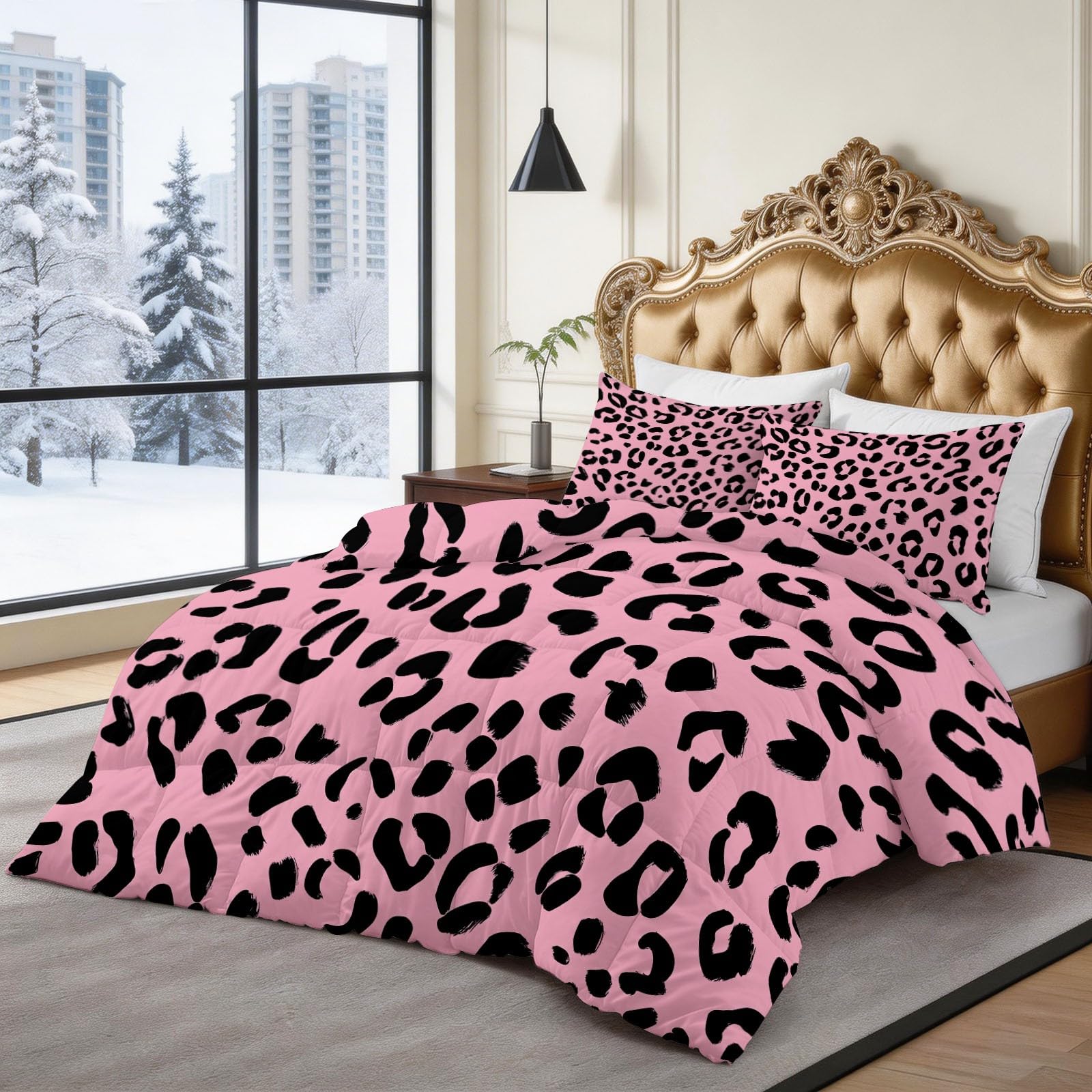Generico Trapunta Stampa 140 x 200 cm Semplice Fantasia Leopardata Completo copripiumino Matrimoniale/Singolo in Microfibra Morbida – Traspirante, Anallergica & Lavabile – Trapuntatura a Rombi, Rosa