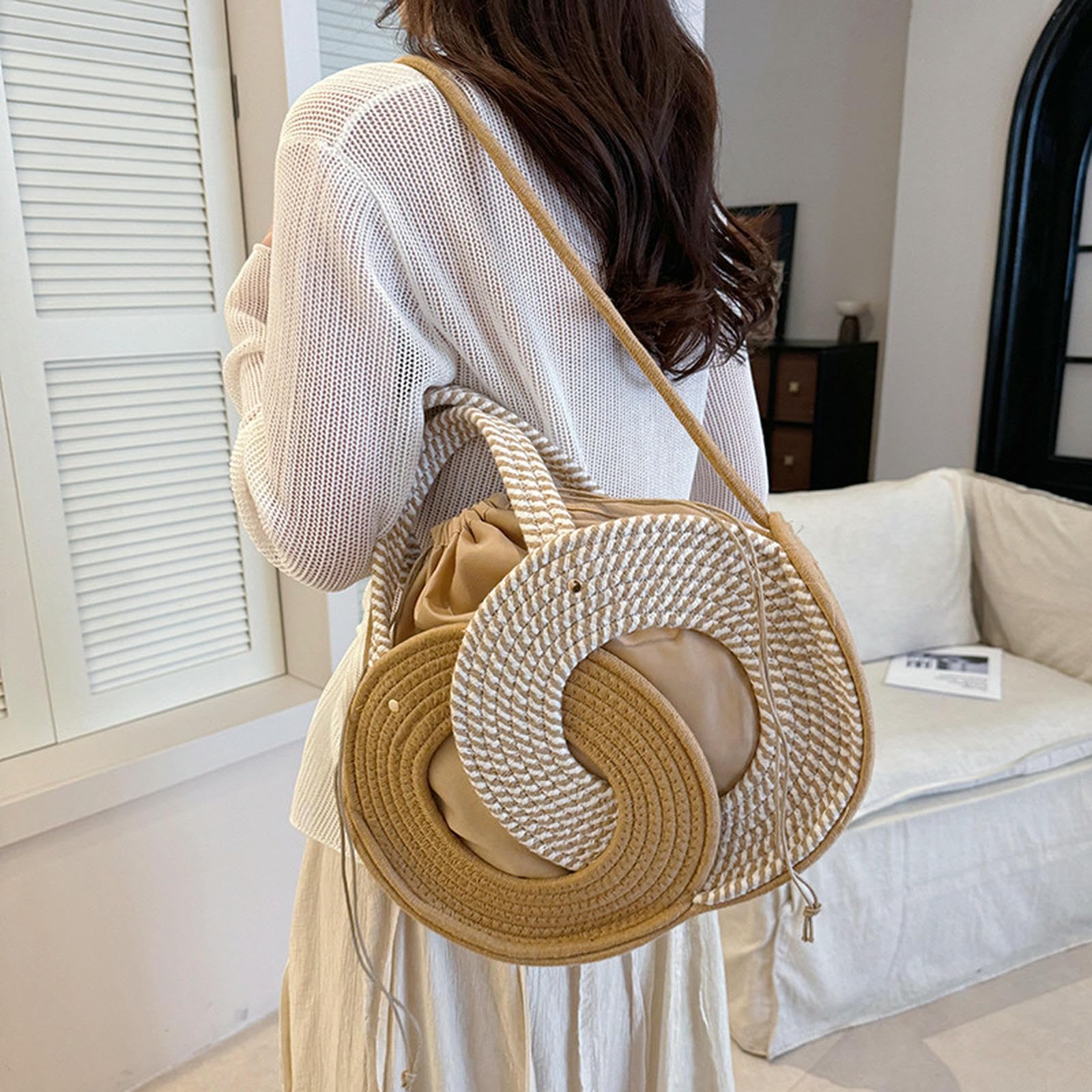 Damen Handtasche Strandtasche Im Ethnischen Stil, Modische Nischen-persönlichkeitshandtasche, Literarische Damen-umhängetasche, Gewebt-Khaki
