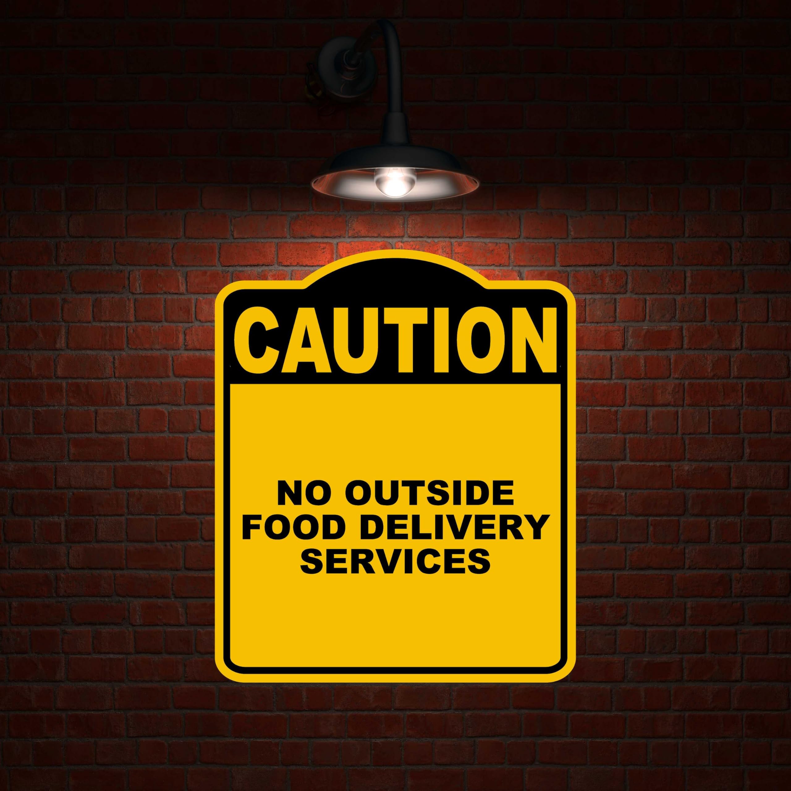 NO OUTSIDE FOOD DELIVERY SERVICES Caution Yellow Black Aluminum Composite Sign 15 x 18 inches