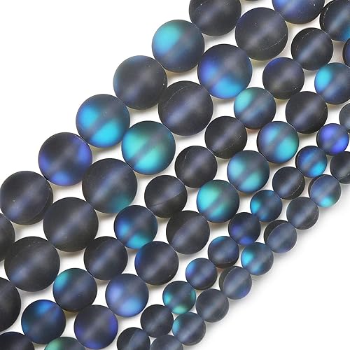 Cuentas de cristal Aurora gris mate, cuentas sueltas redondas de sirena brillante con purpurina esmerilada de 0.236 pulgadas, piedra lunar sintética