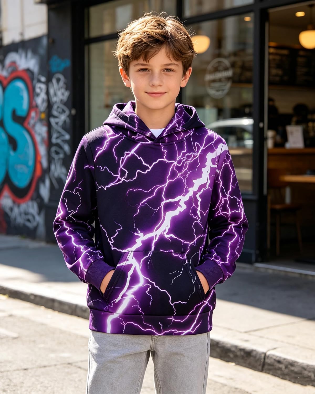 AIDEAONE Boys Fleece Hoodie 3D Graphic Pullover Sweatshirt Size 6-16 image 2
