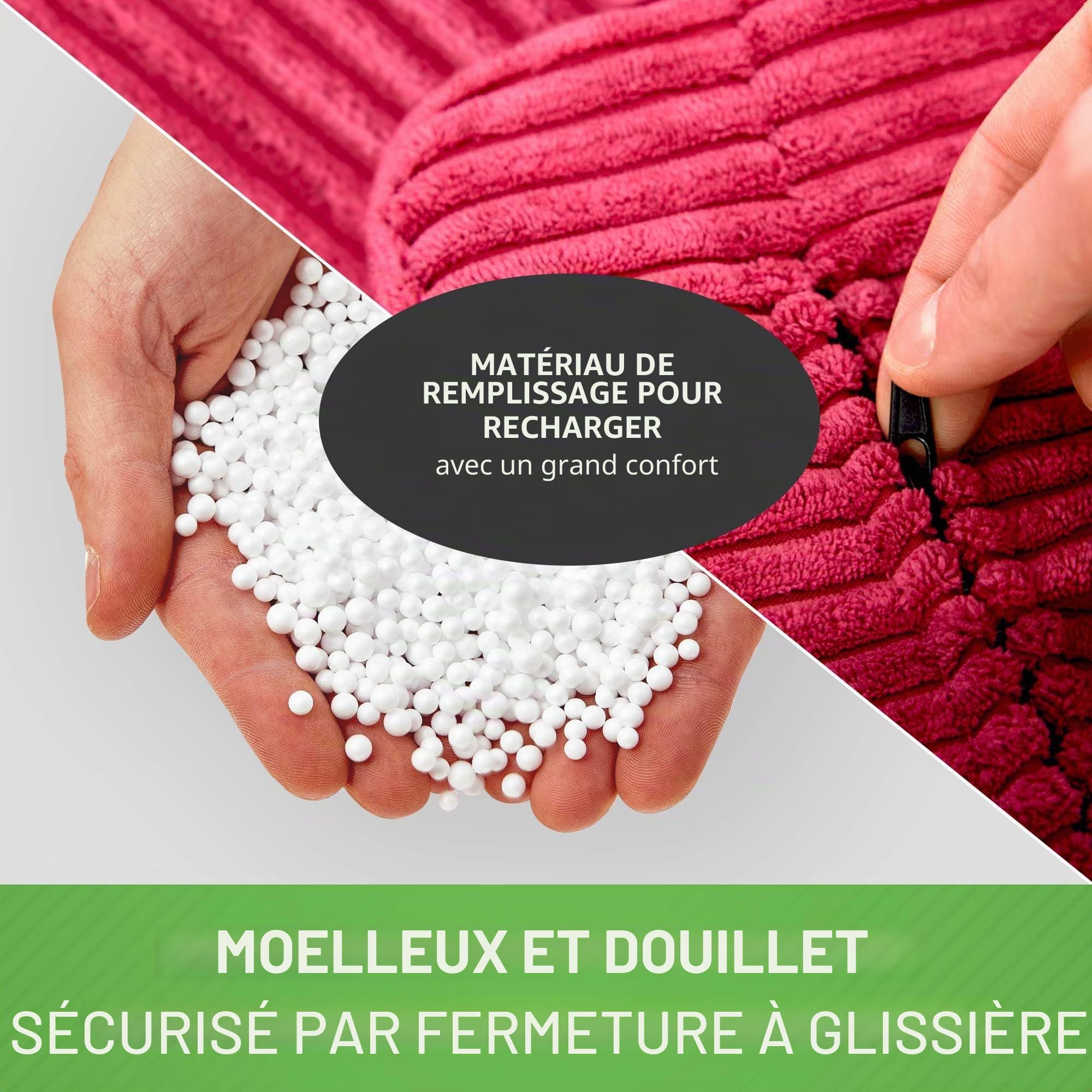 Green Bean© Pouf avec Tabouret en Velours côtelé - Pouf pour Salon, Chambre à Coucher - Fauteuil pour Adulte - Rouge - Environ 230 l - Rembourrage : 90 x 80 x 80 cm et 45 x 25 cm