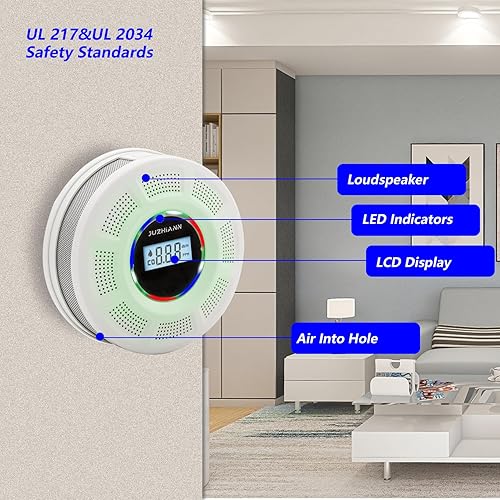 Miniatura 2 de JuzhiAnn Detector de alarma de monóxido de carbono y humo de versión mejorada, alarma de humo y CO con pantalla digital, detectores de monóxido de