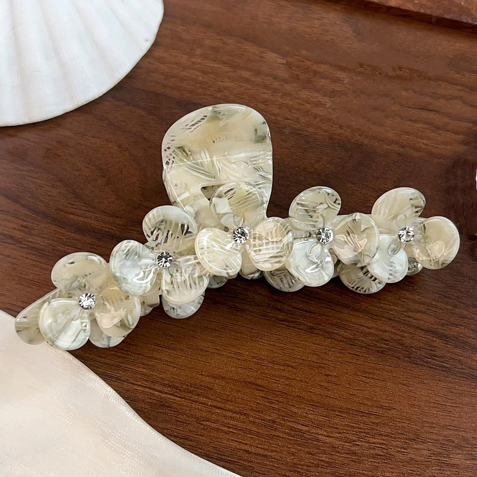 Mollette per capelli grandi da donna, fatte a mano, in acetato di cellulosa, a forma di fiore, per capelli sottili e spessi, con strass, eleganti, a forma di guscio di tartaruga